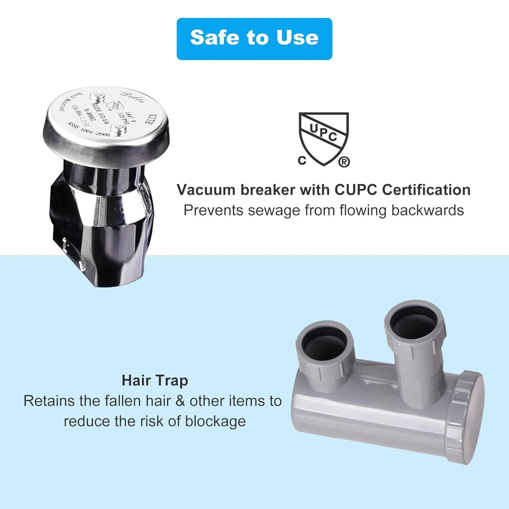 2025 Bac de champú con soporte cervical de gel, drenaje con trampa para cabellos, ruptura de vacío certificado CUPC, montaje en pared – para salón de belleza, spa o uso doméstico.