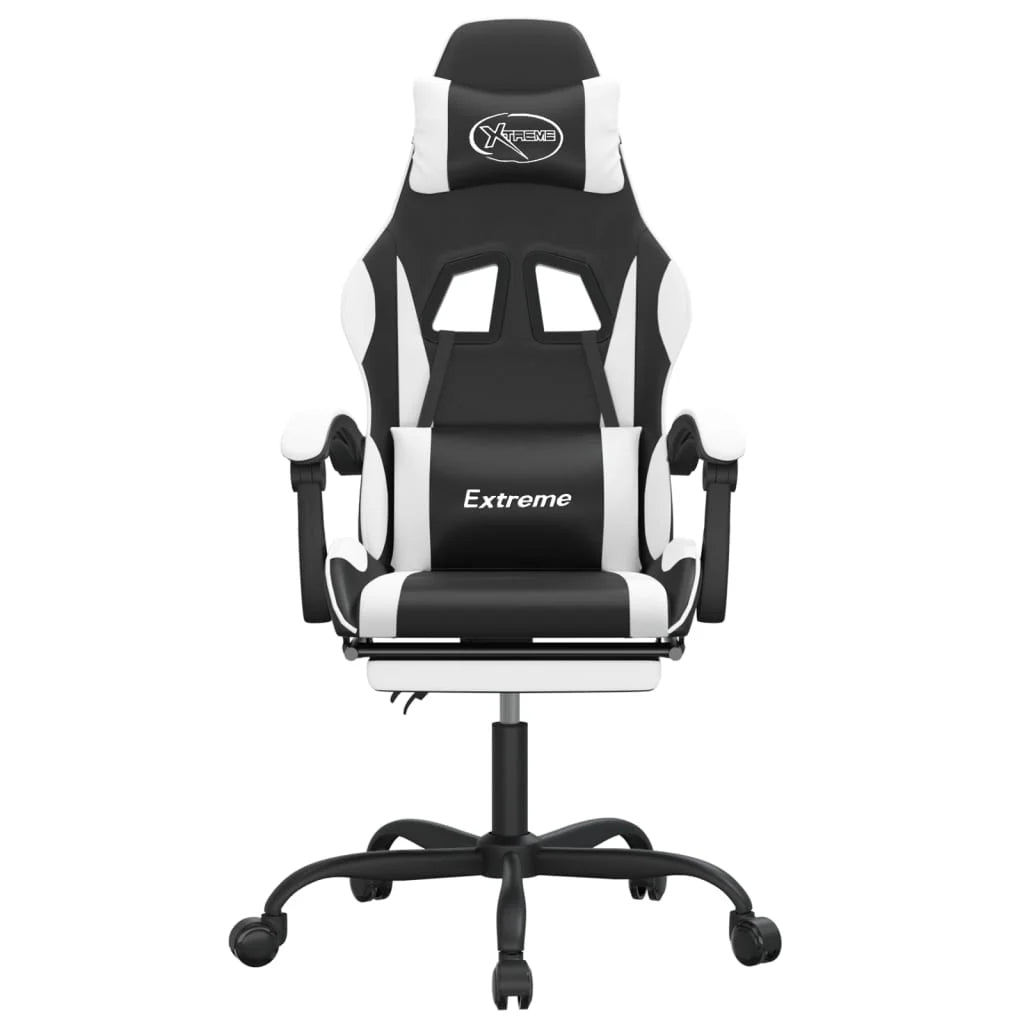 2025 Silla gaming giratoria reposapiés cuero sintético negro blanco V8635