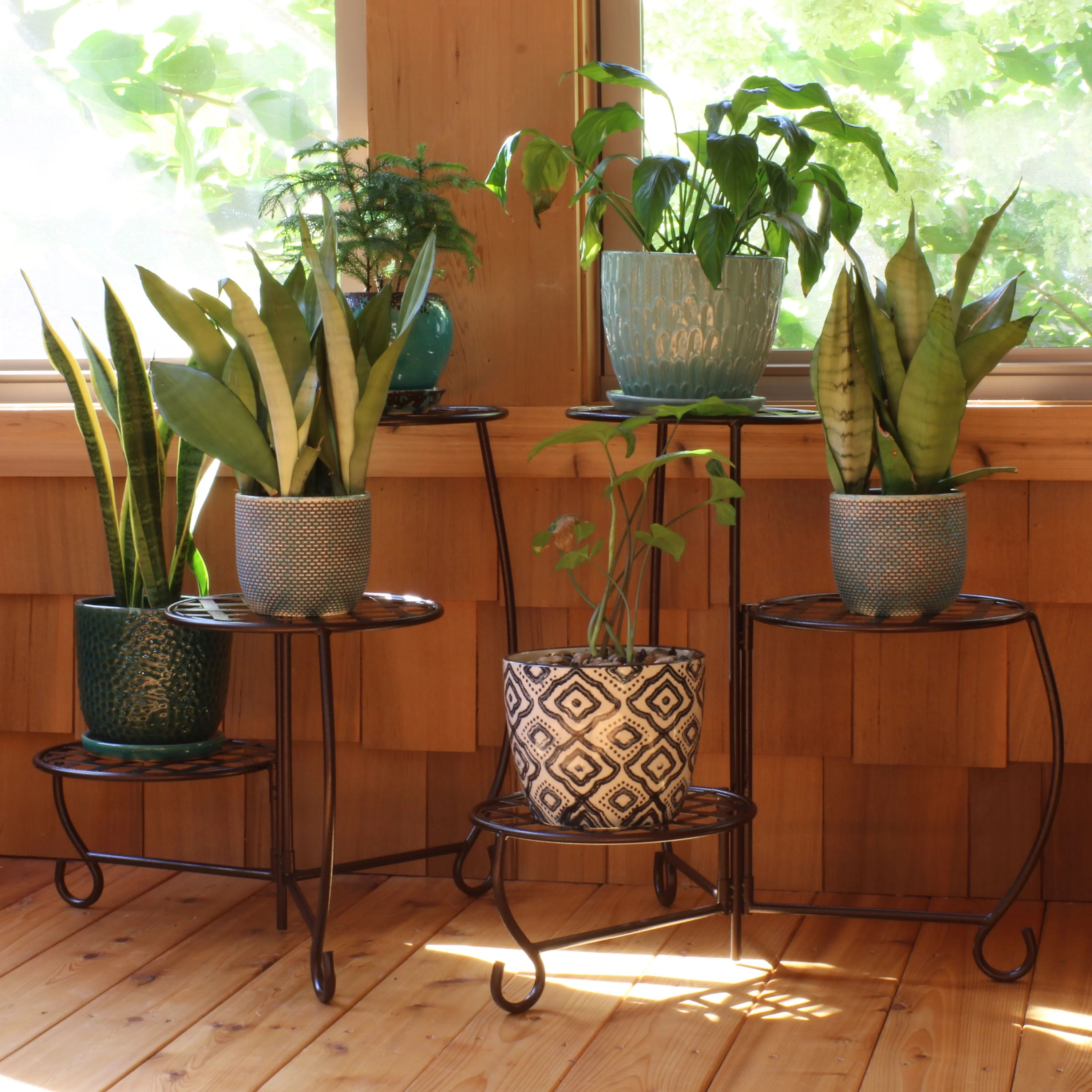 2025 Sunnydaze - Conjunto de 2 Soportes para Plantas de Metal con Diseño Ajedrezado y Acabado en Bronce