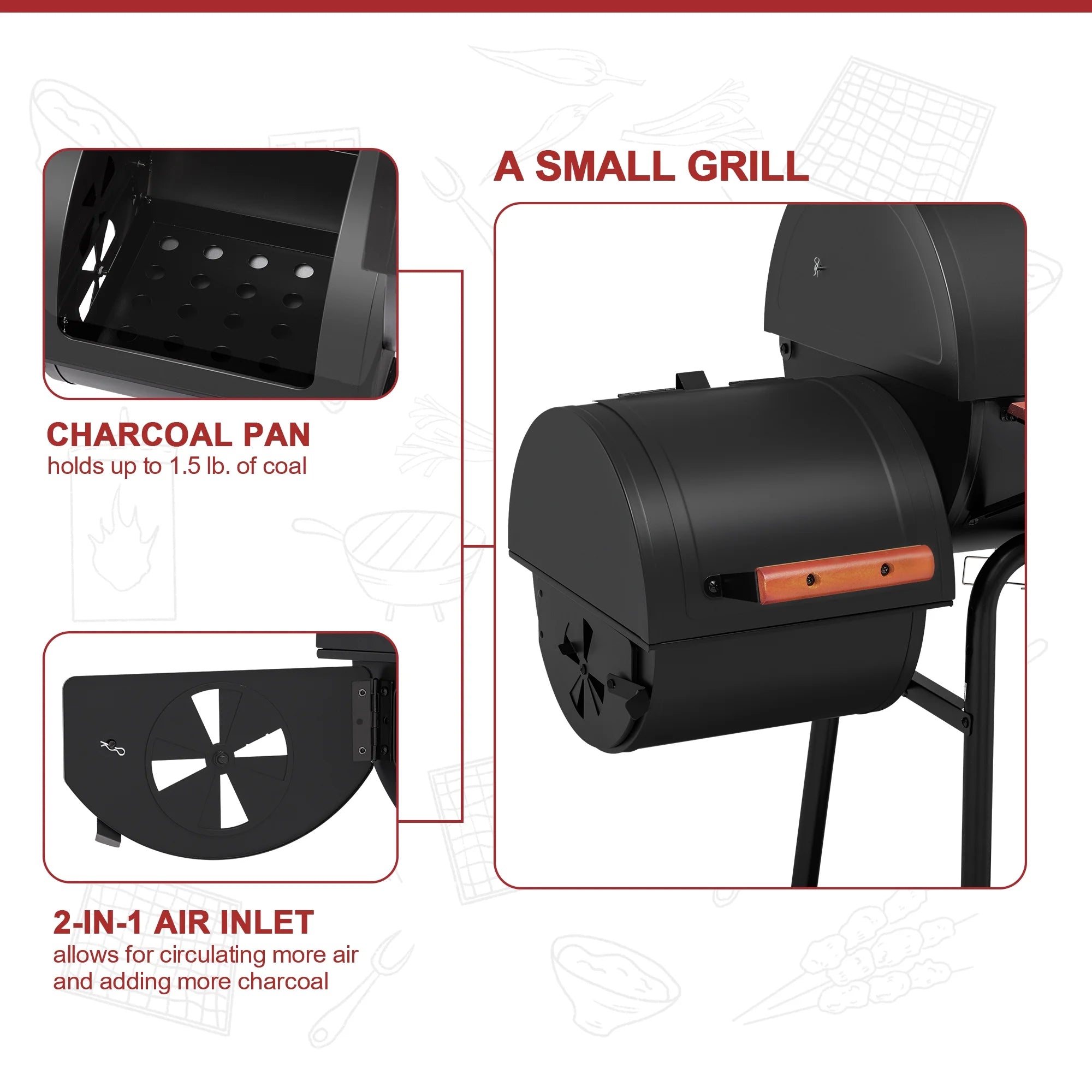 2025 Royal Gourmet CC1830W Parrilla de carbón de 76 cm con ahumador lateral