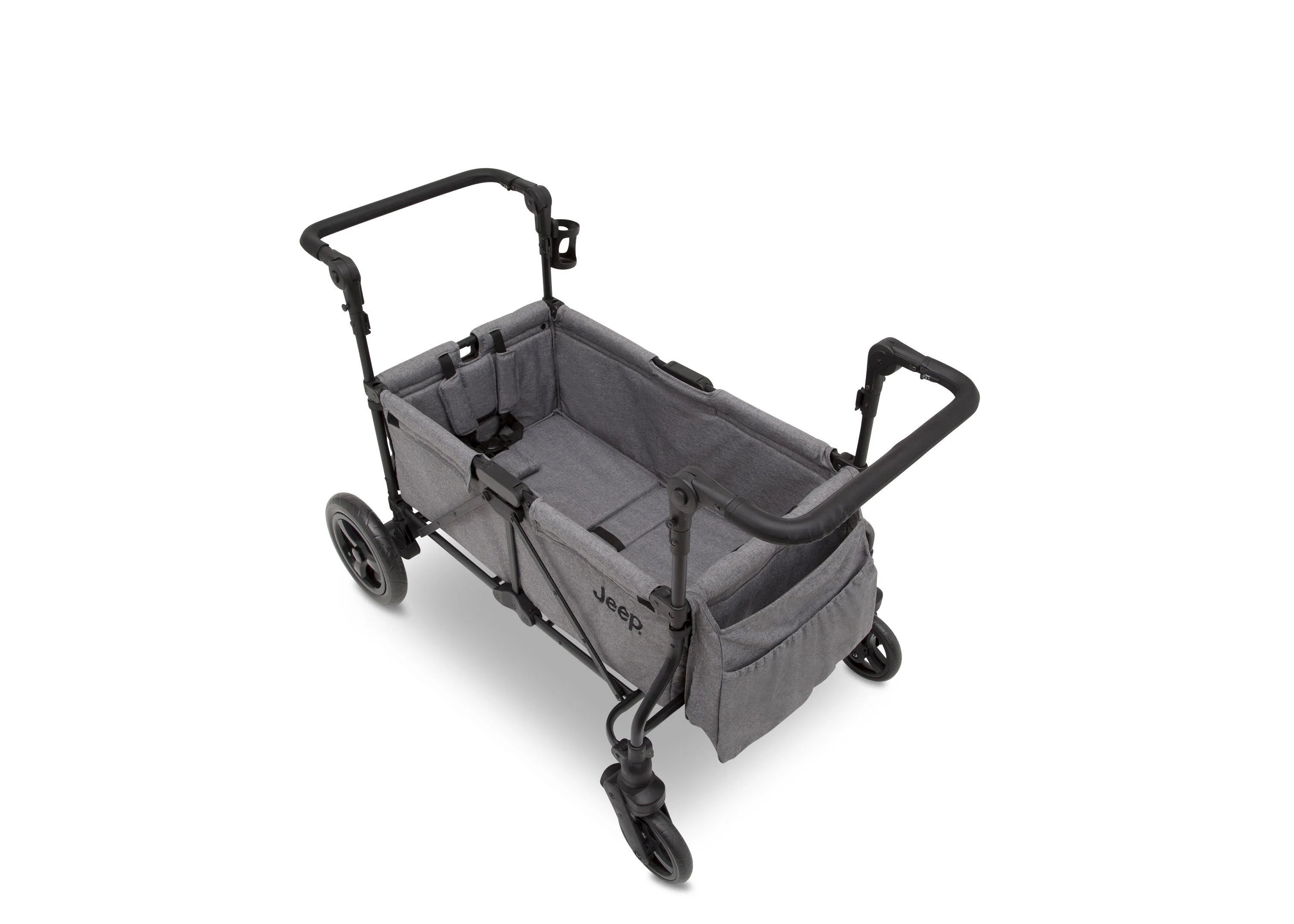 2025 Jeep Wrangler Stroller Wagon de Delta Children – 3 Modos: Portabebés, Cochecito y Carrito, Suspensión, Capota UV, Compatible con Sillas de Auto, Almacenamiento Múltiple, Manillares Ajustables
