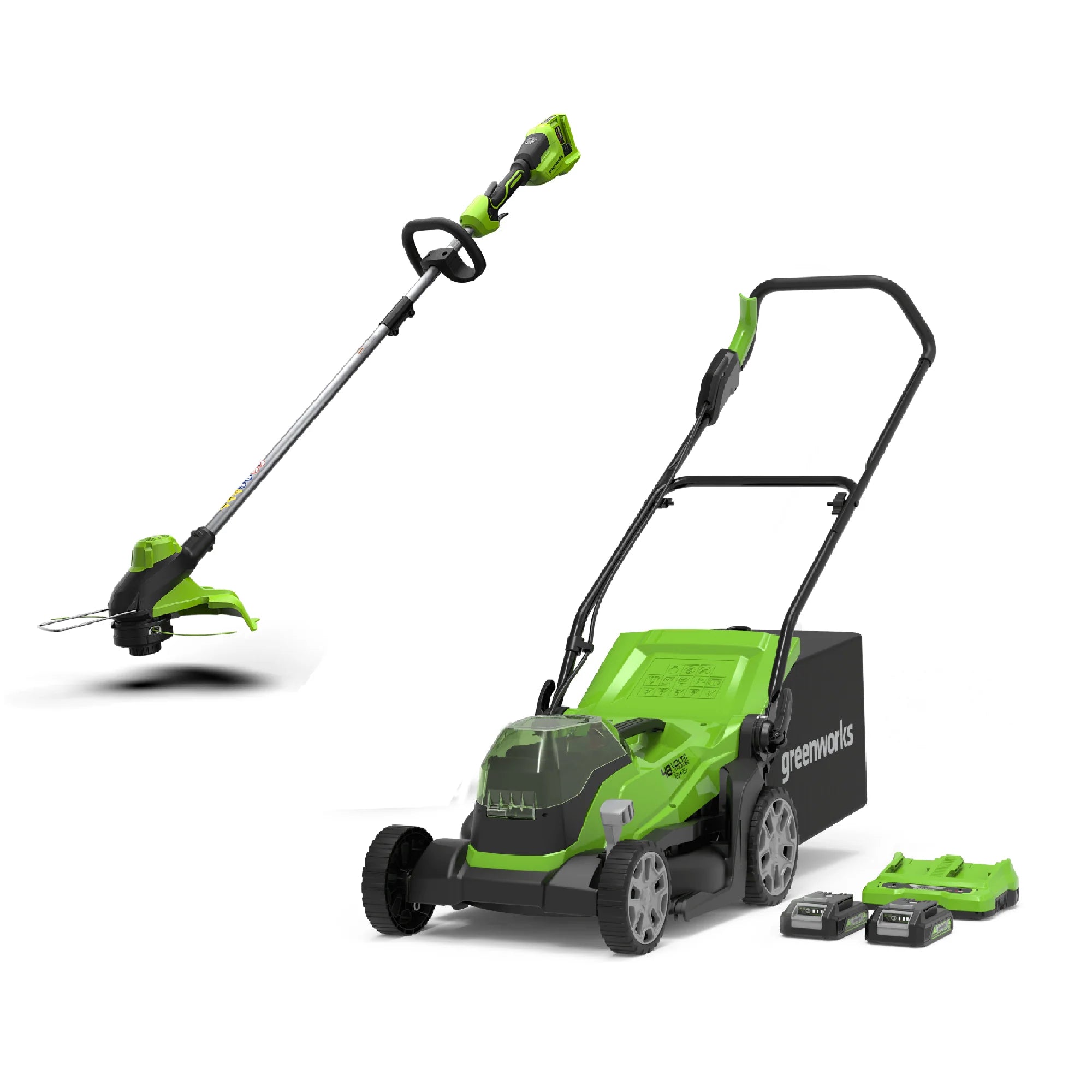2025 Pack Combo 24V+24V Cortacésped 36 cm + Recortadora 33 cm (con 2 baterías de 2 Ah y cargador)