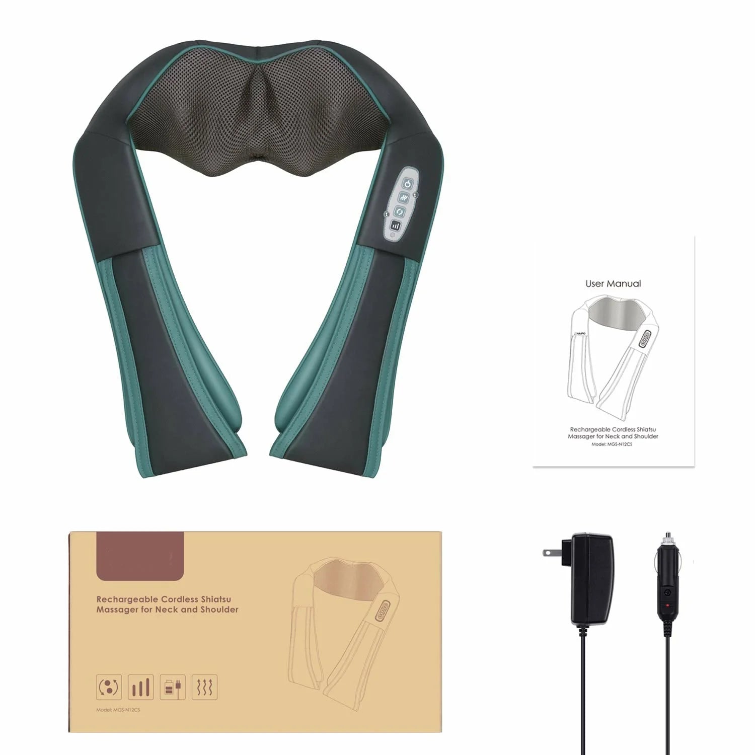 2025 Naipo MGS-N12CS – Masajeador Inalámbrico Shiatsu para Cuello y Hombros