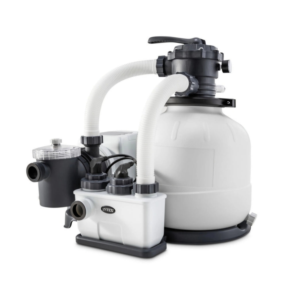 Bomba de filtro de arena Intex Krystal Clear™ de 8,500 galones y sistema de cloro para piscina de agua salada
