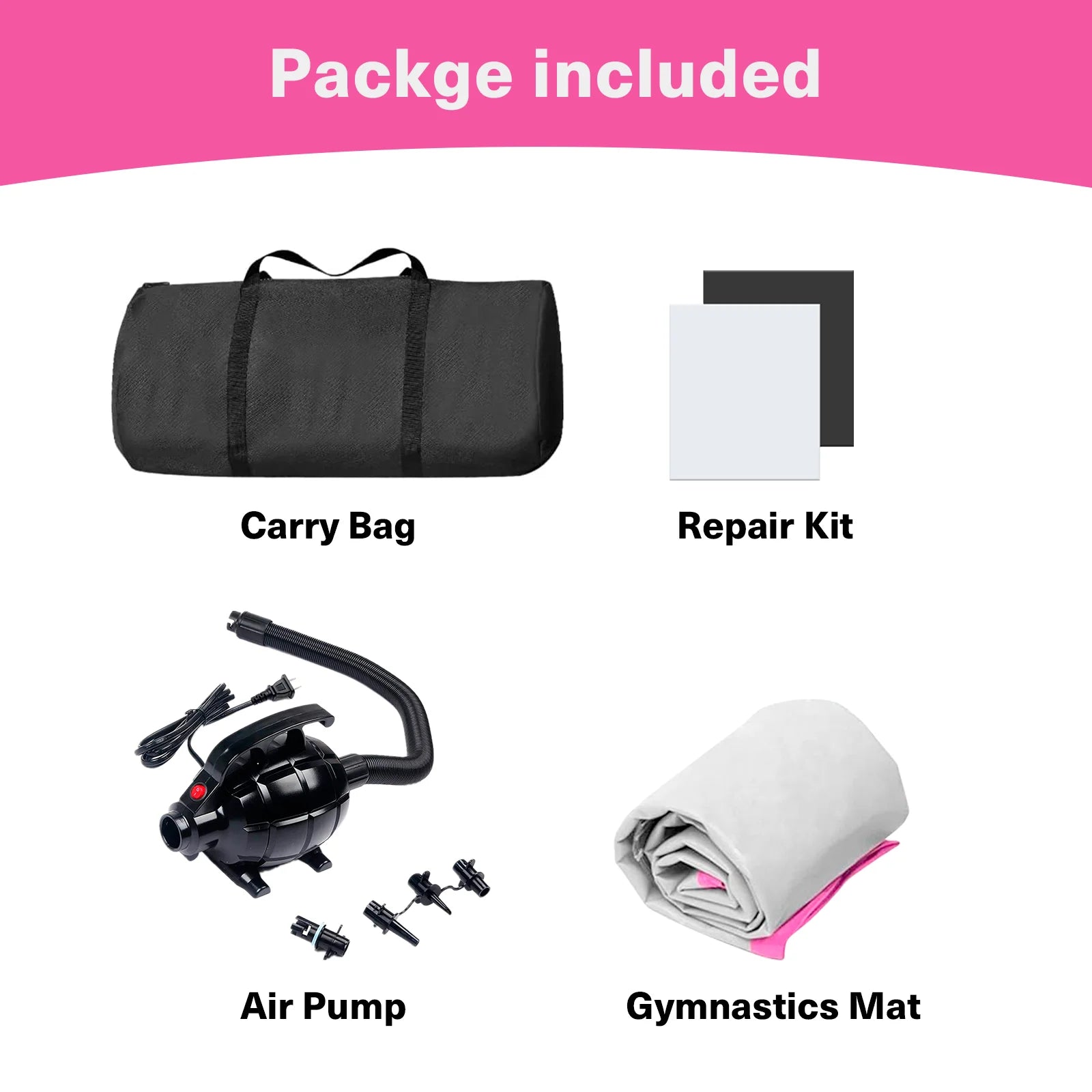 Colchón de gimnasia inflable Airtrack de 3 metros con rodillo, tapiz de entrenamiento de 10 cm de grosor con kit de bomba eléctrica – para casa, gimnasio o al aire libre.