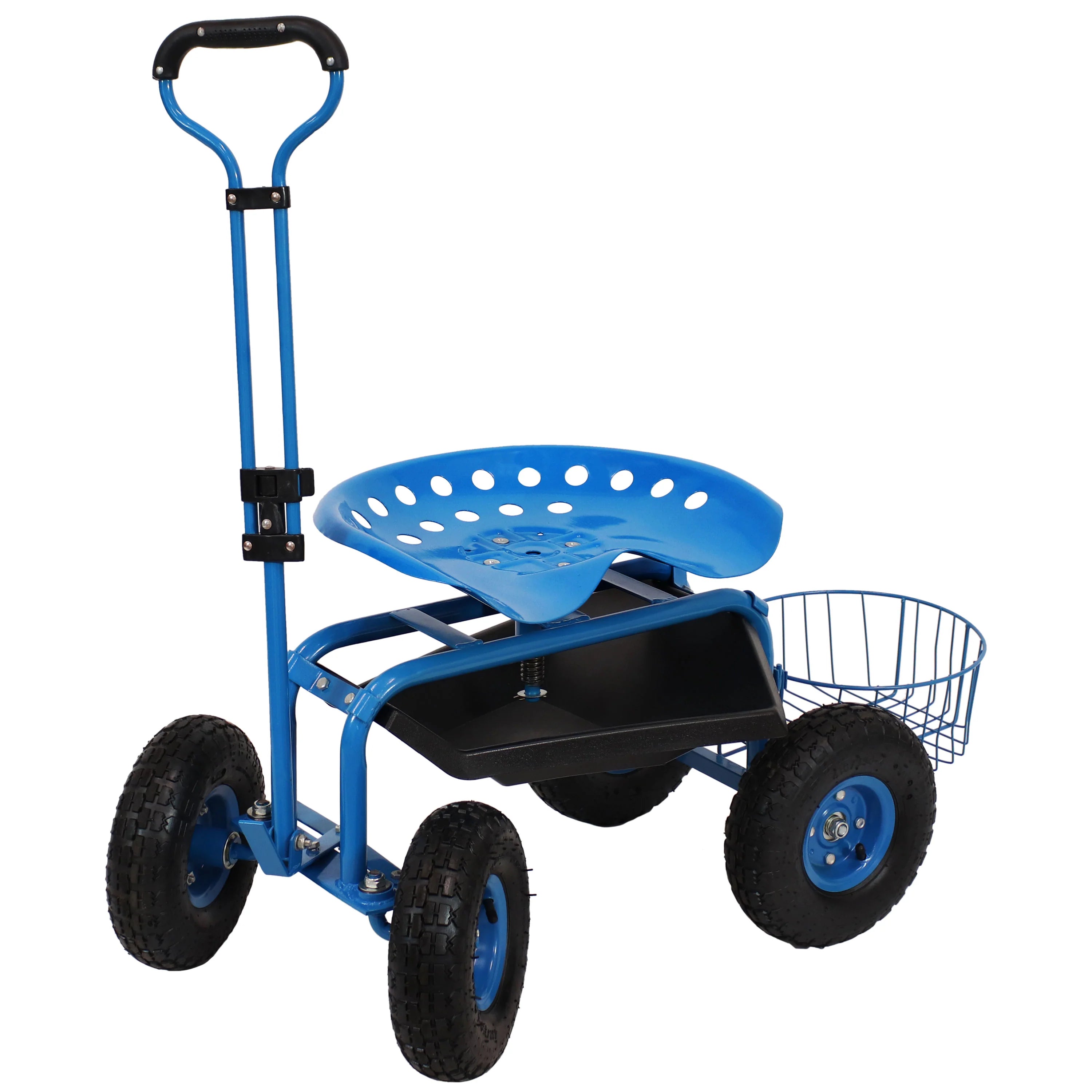 2025 Carrito de Jardín Rodante Sunnydaze con Asiento Giratorio, Manillar y Cesta