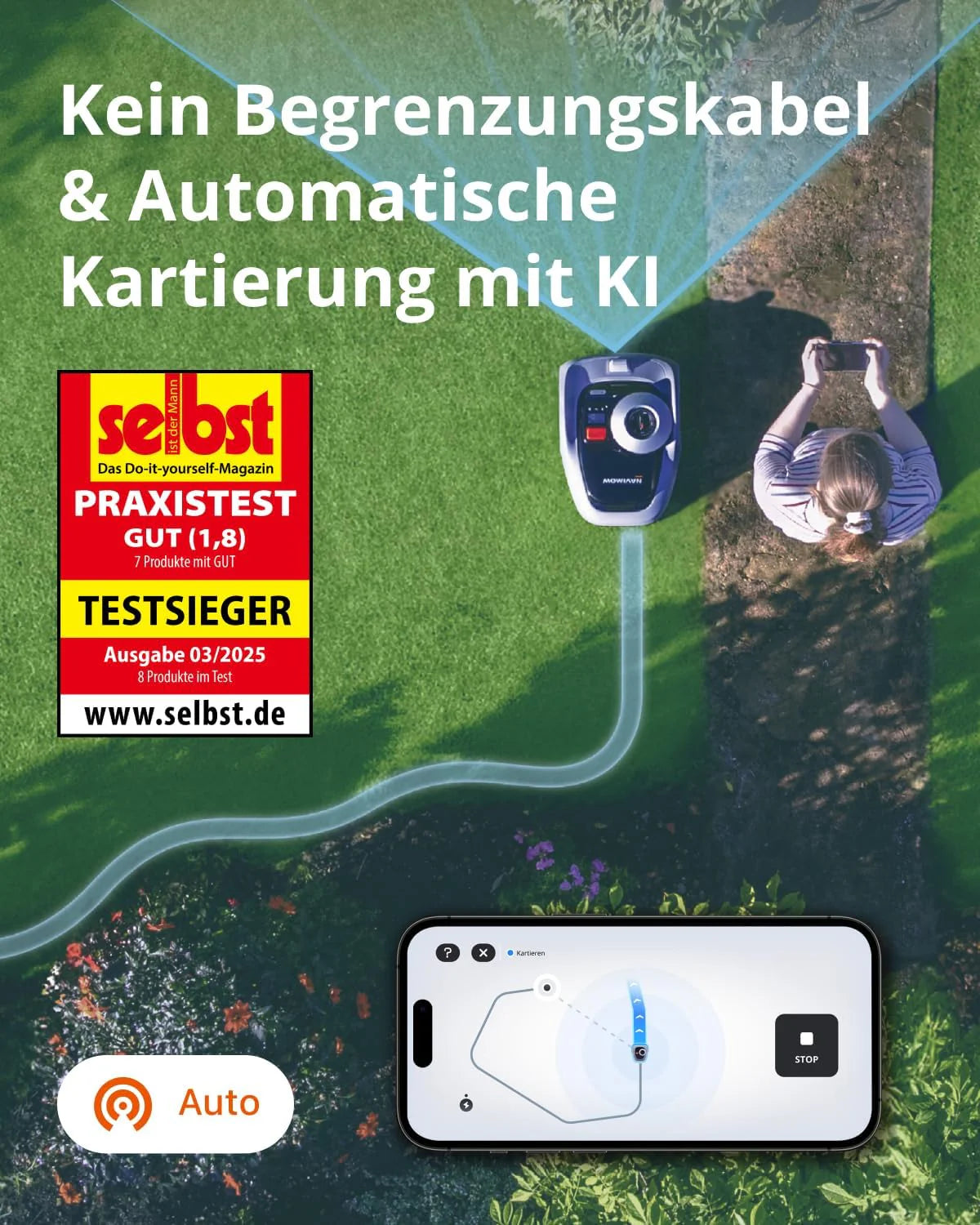 2025 Robot cortacésped Navimow i105E sin cable de delimitación, recomendado para 500 m², máximo 600 m², ganador de pruebas RTK+Vision, protección para erizos, cartografía automática con IA, delimitación virtual, multi-zonas