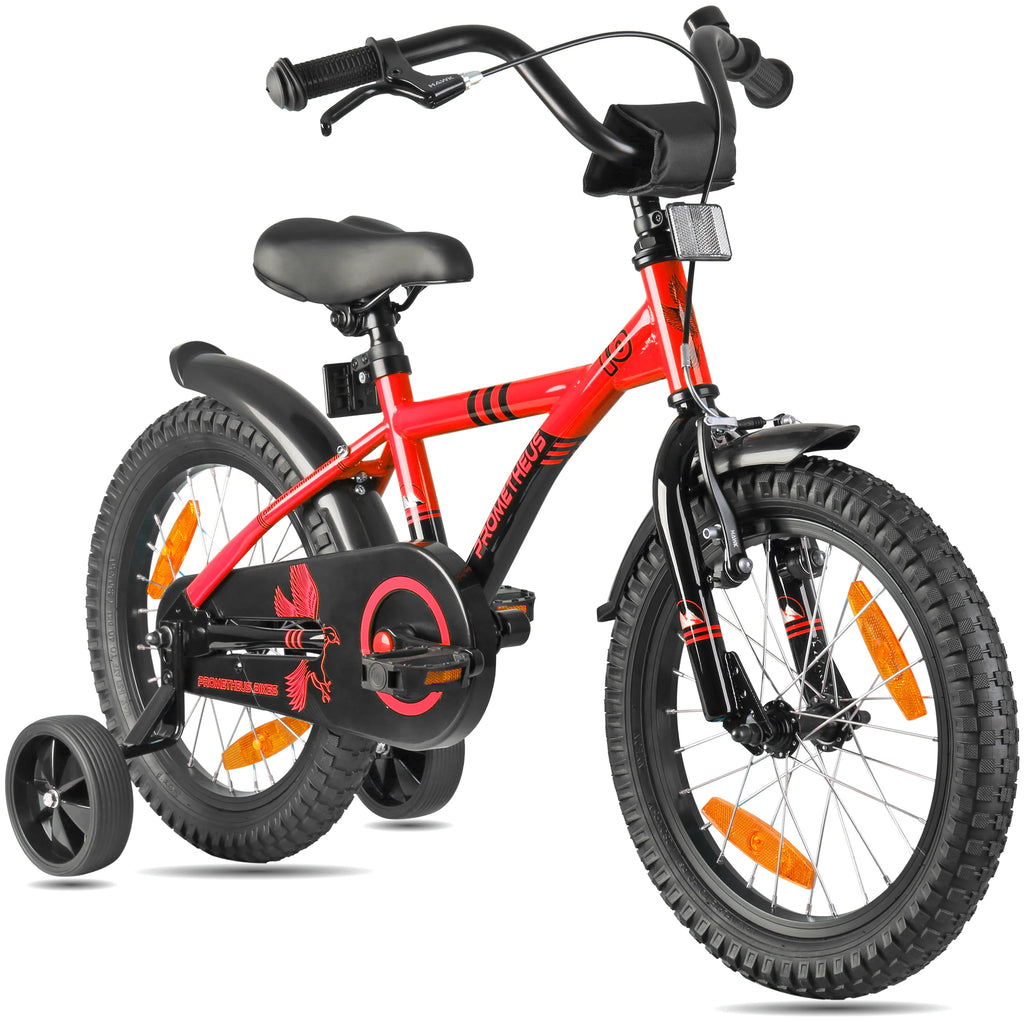 2025 Bicicleta Infantil de 16 Pulgadas con Ruedas de Apoyo, Roja y Negra, desde 4-5 Años