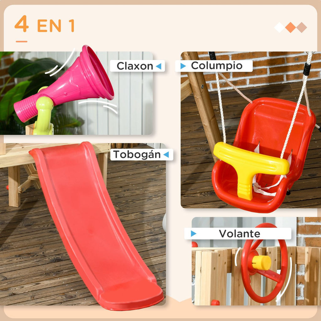 Tobogán Y Columpio Para Niños De Madera 170x200x118 Cm-outsunny.rojo