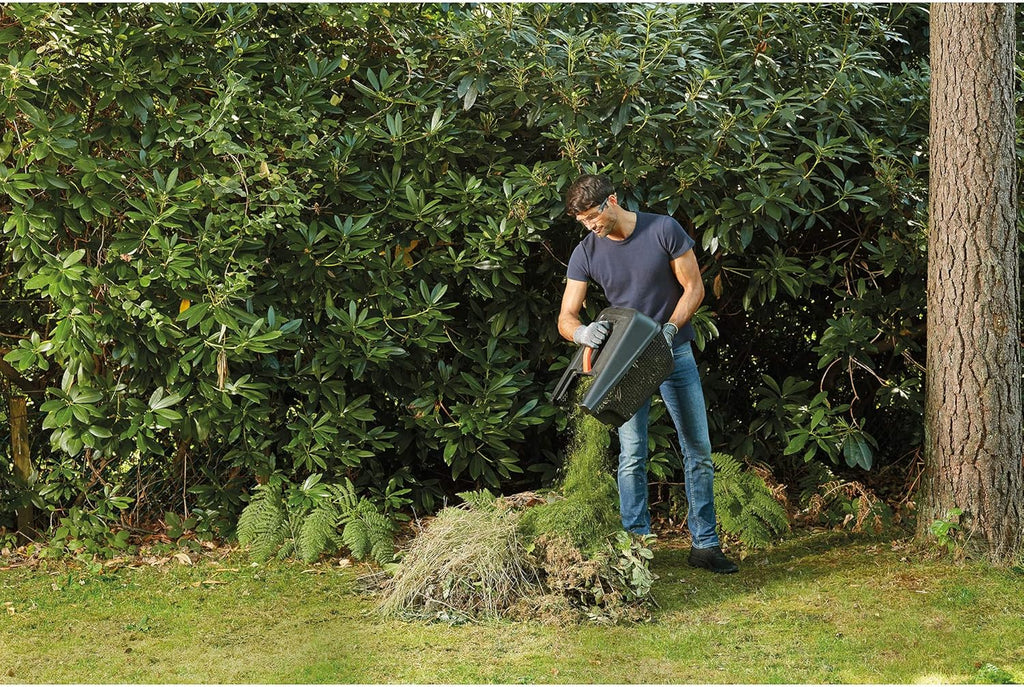 BLACK+DECKER Cortacésped eléctrico 1000W, ancho de corte 32 cm, ajuste de altura de 20-60mm, depósito de 35L, incluye desbrozadora 250W, sistema E-Drive, para jardines hasta 250m², BEMW351GL2