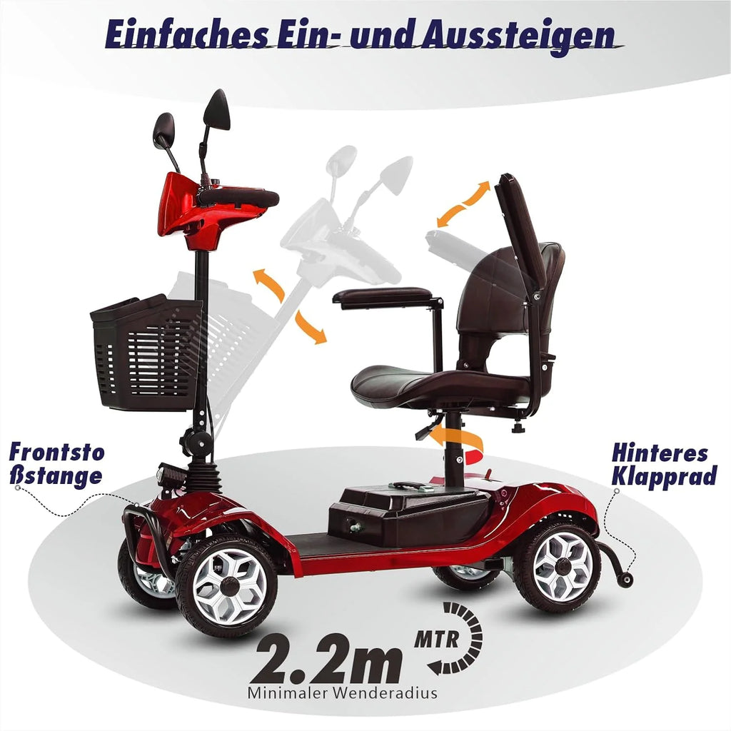 2025 Scooter eléctrico de 4 ruedas – silla de ruedas motorizada compacta y eficiente para adultos y personas mayores