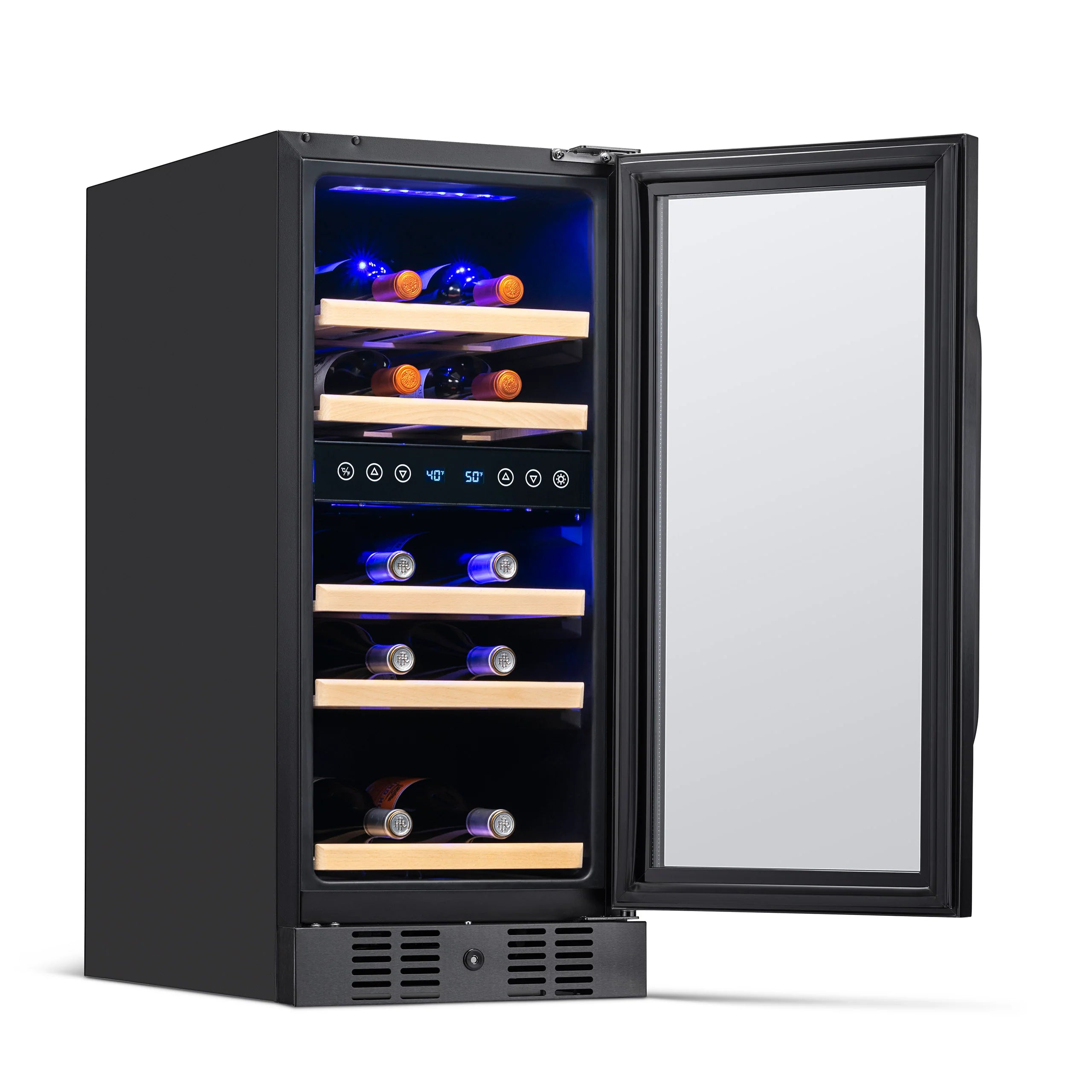 2025 Newair® Refrigerador de Vinos Empotrable Negro – 29 Botellas – 14,8" Doble Zona