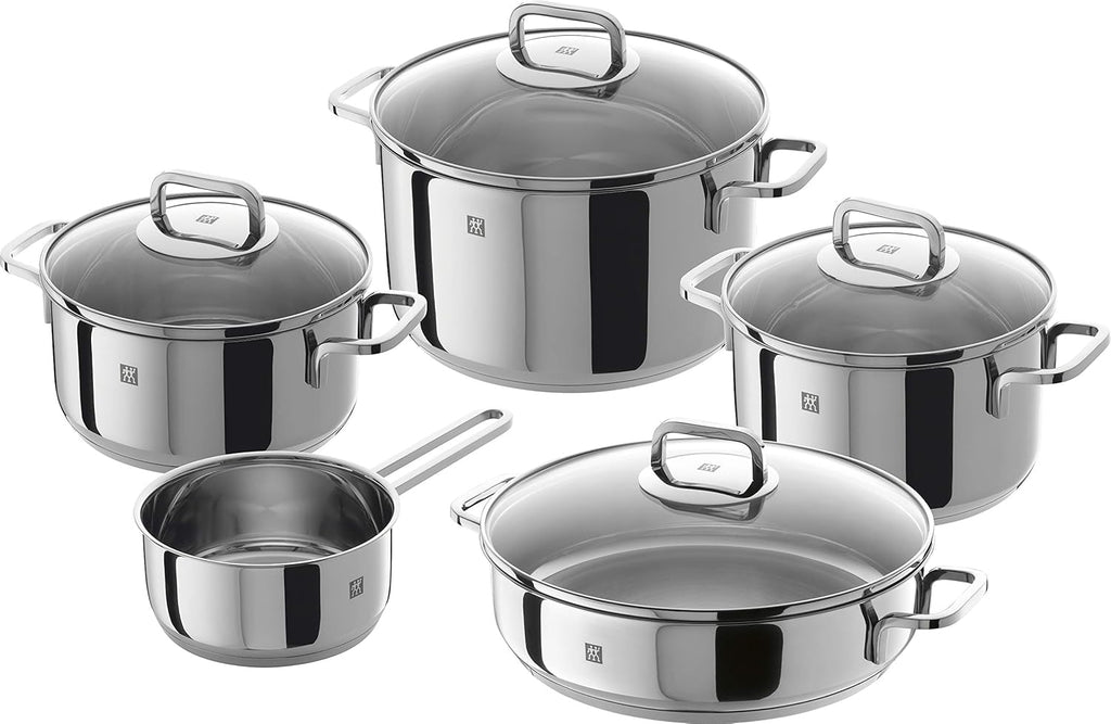 ZWILLING 5-Piece Cookware Set, 4 Lids, Suitable for Induction, Stainless Steel, Passion, Bright Grey, Diameter 16 cm, Diameter 20 cm, Diameter 24 cm, Diameter 28 cm