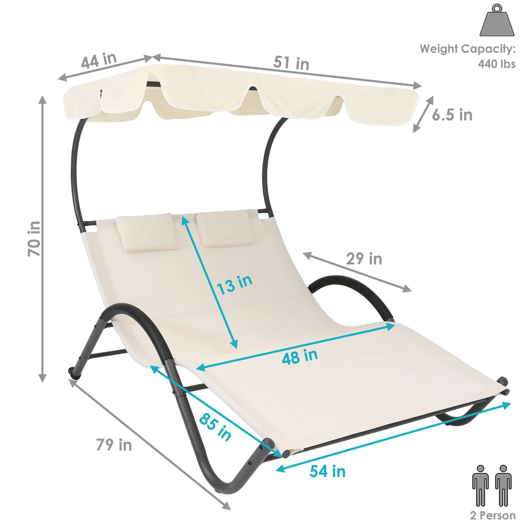 2025 Tumbona Doble Sunnydaze con Dosel y Almohada para Cabeza - Beige
