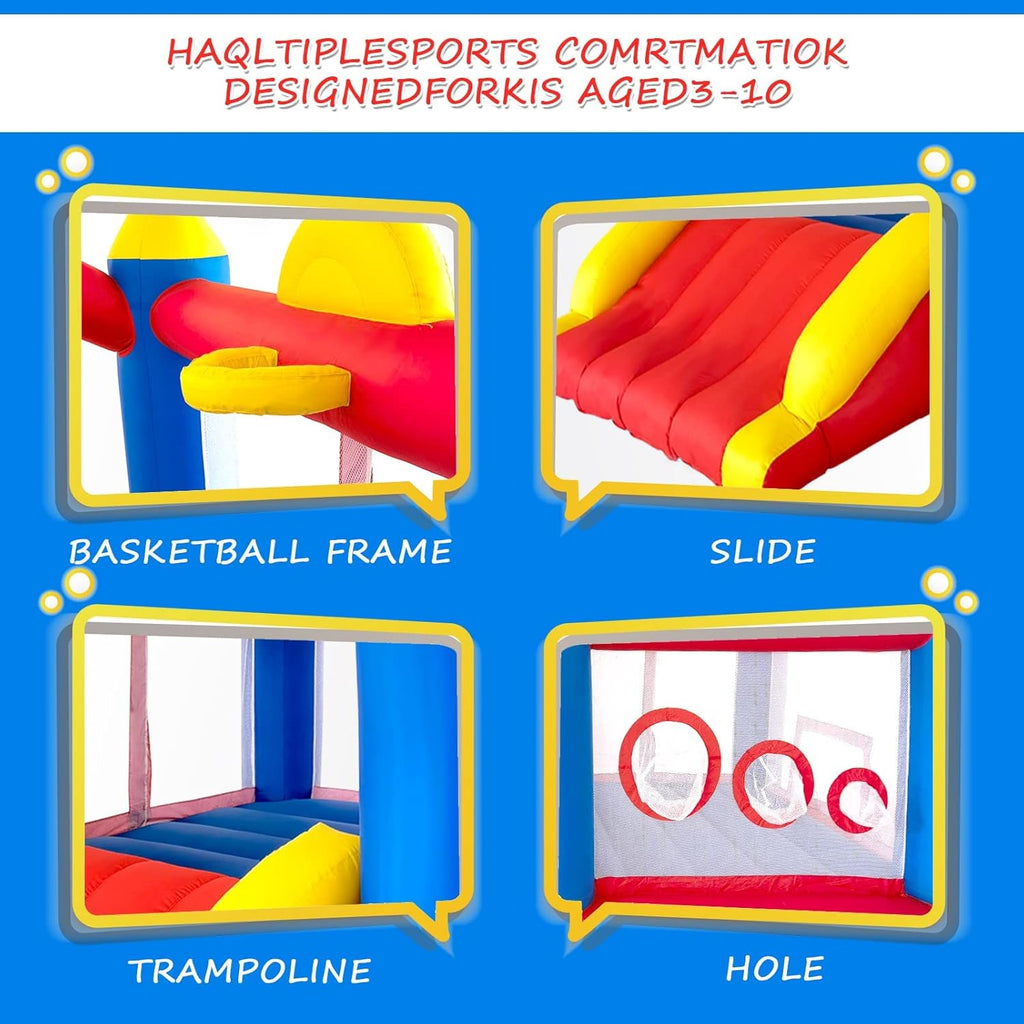 Ballsea Castillo Hinchable con Ventilador, Adecuado para niños de 3 a 10 años, para Interiores, cumpleaños Infantiles (488 x 223 x 220 cm)