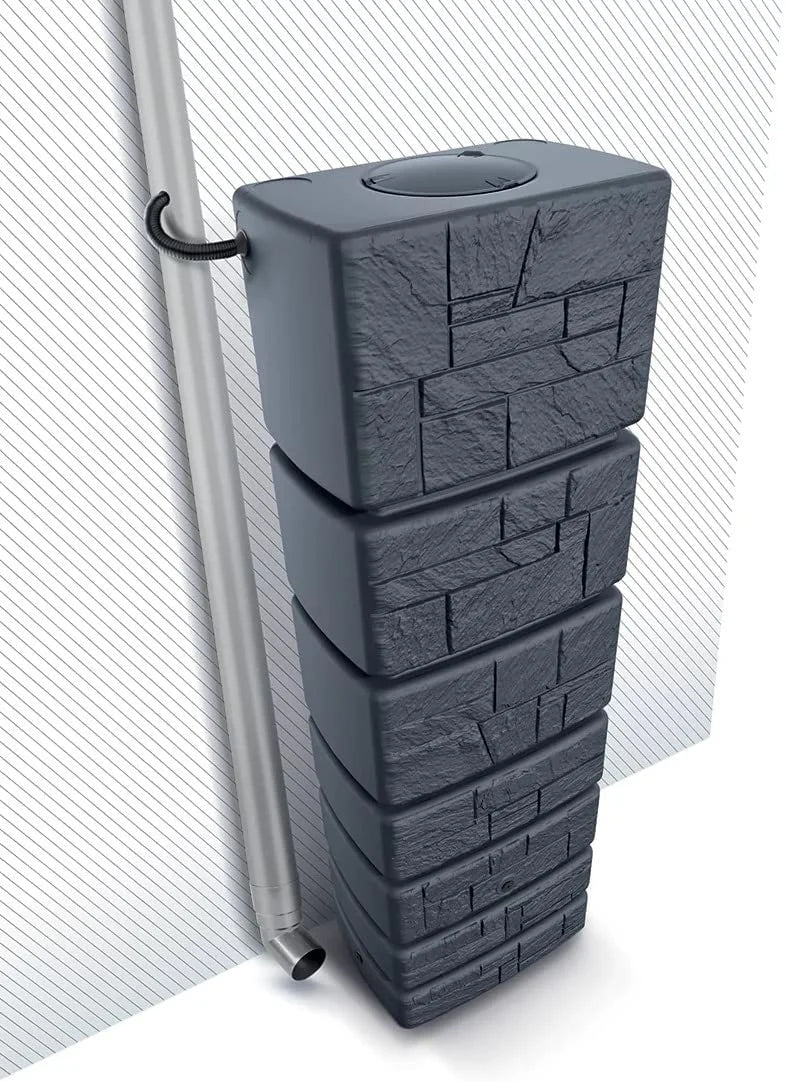 2025 Depósito de Agua de Lluvia Tower Stone – Citerna 350-500 L con Diseño Decorativo de Piedra