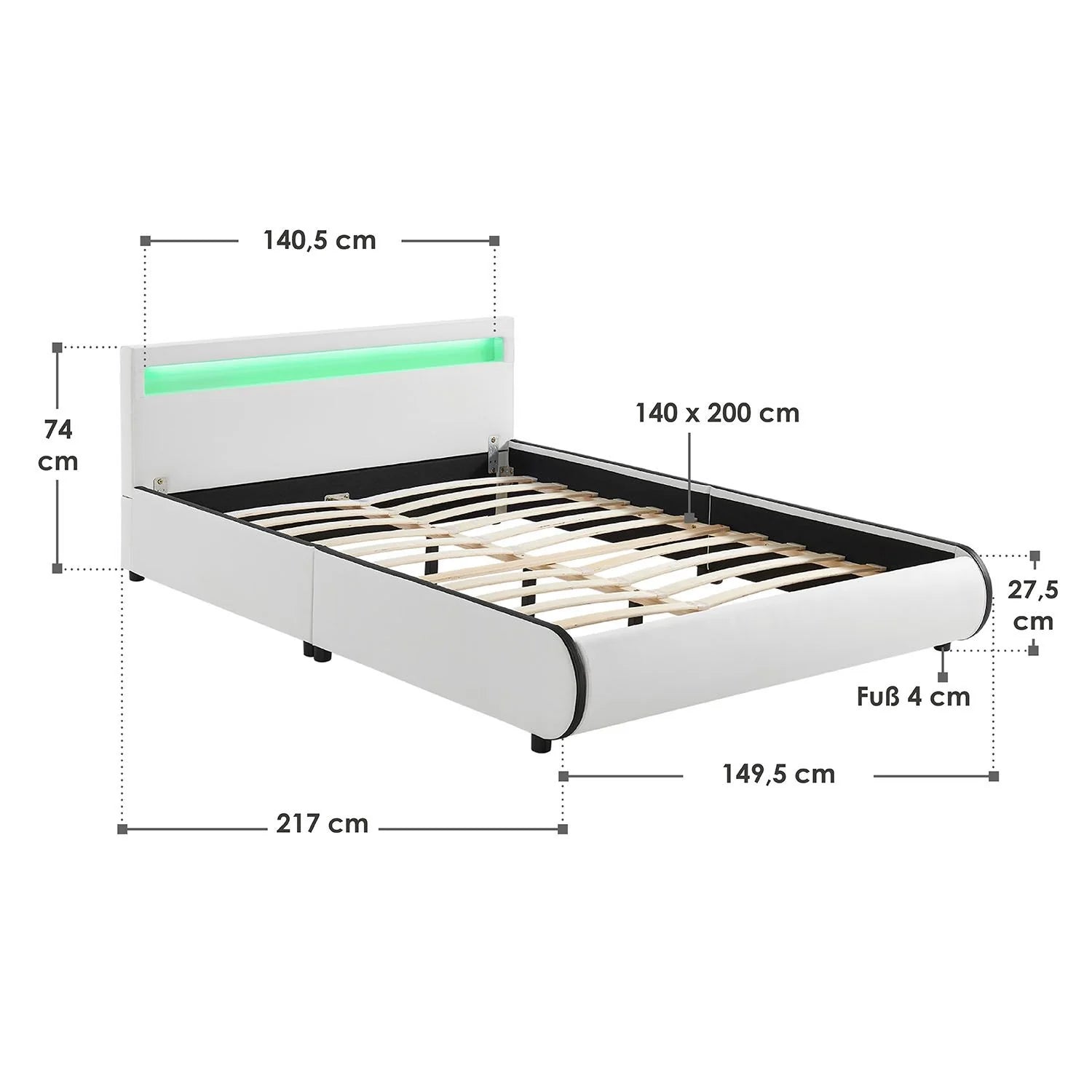 2025 Cama tapizada Sevilla 140x200 cm en blanco