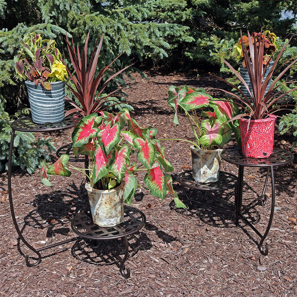 2025 Sunnydaze - Conjunto de 2 Soportes para Plantas de Metal con Diseño Ajedrezado y Acabado en Bronce