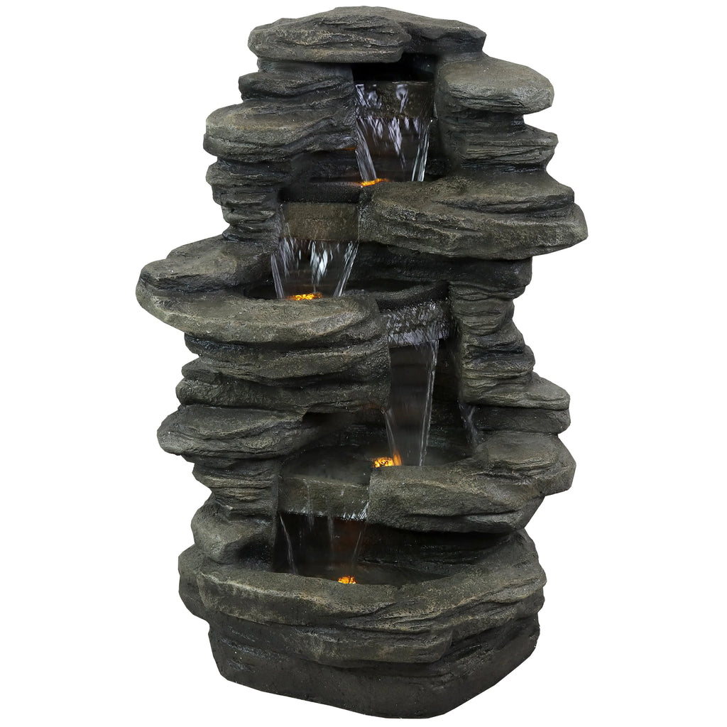 2025 Fuente de cascada de roca apilada Sunnydaze para exteriores con luces LED - 38 pulgadas
