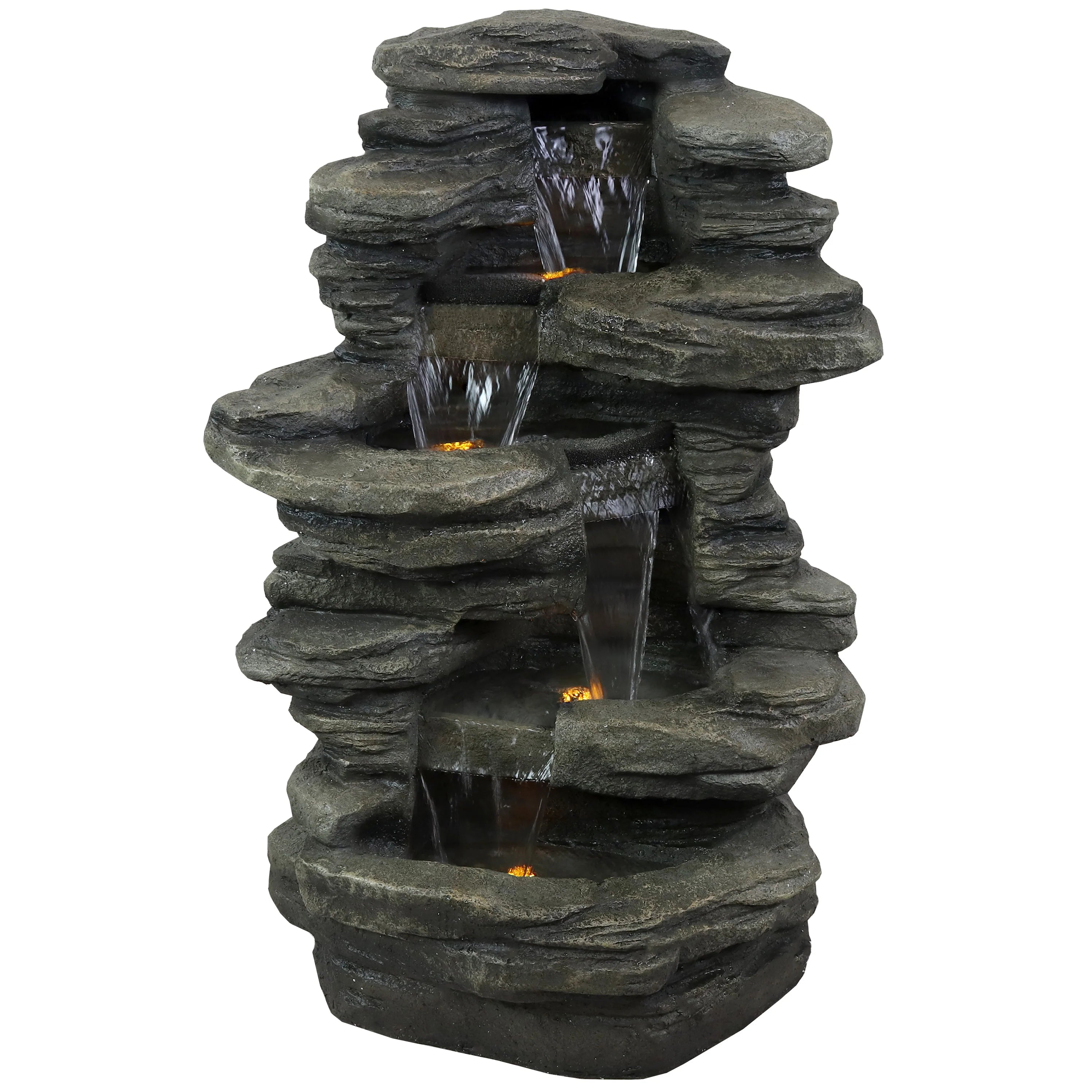 2025 Fuente de cascada de roca apilada Sunnydaze para exteriores con luces LED - 38 pulgadas