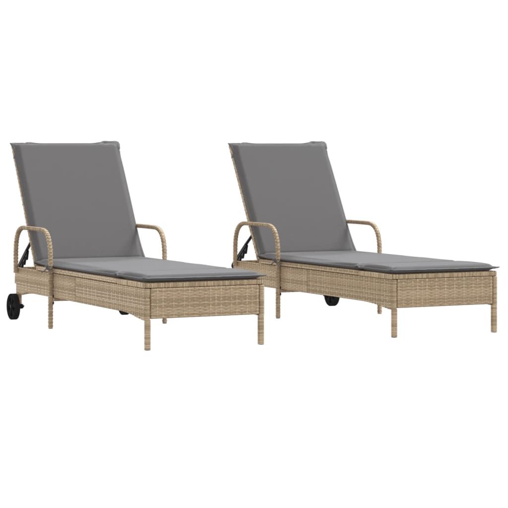 2 Uds Tumbona | Sillas Con Cojines Ratán Sintético Beige Cfw512621