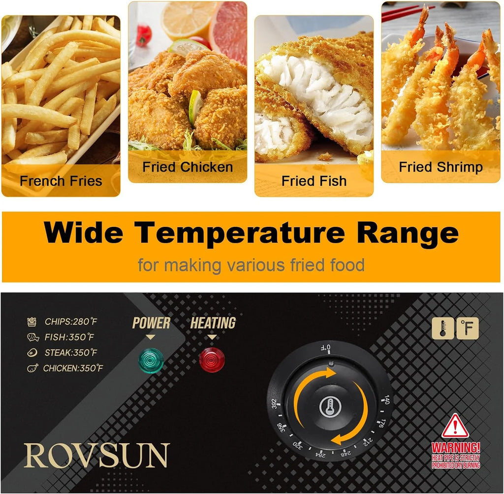 Freidora eléctrica ROVSUN de 23,8 Qt con gran canasta única y tapa, temperatura ajustable, freidora comercial de acero inoxidable para papas fritas, aros de cebolla y pavo, 5000 W.