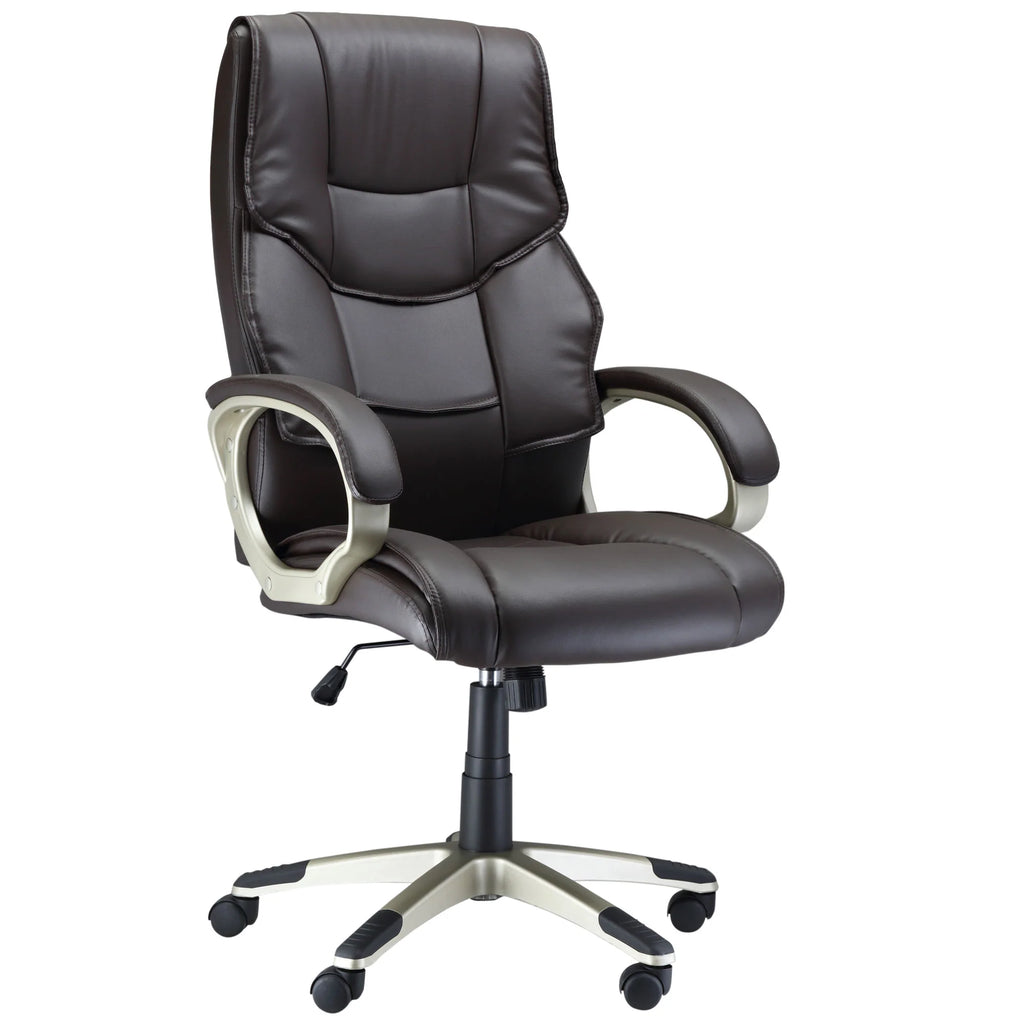 Silla de Oficina con Respaldo Alto, Sillón Giratorio de Cuero Sintético con Altura Ajustable, Marrón