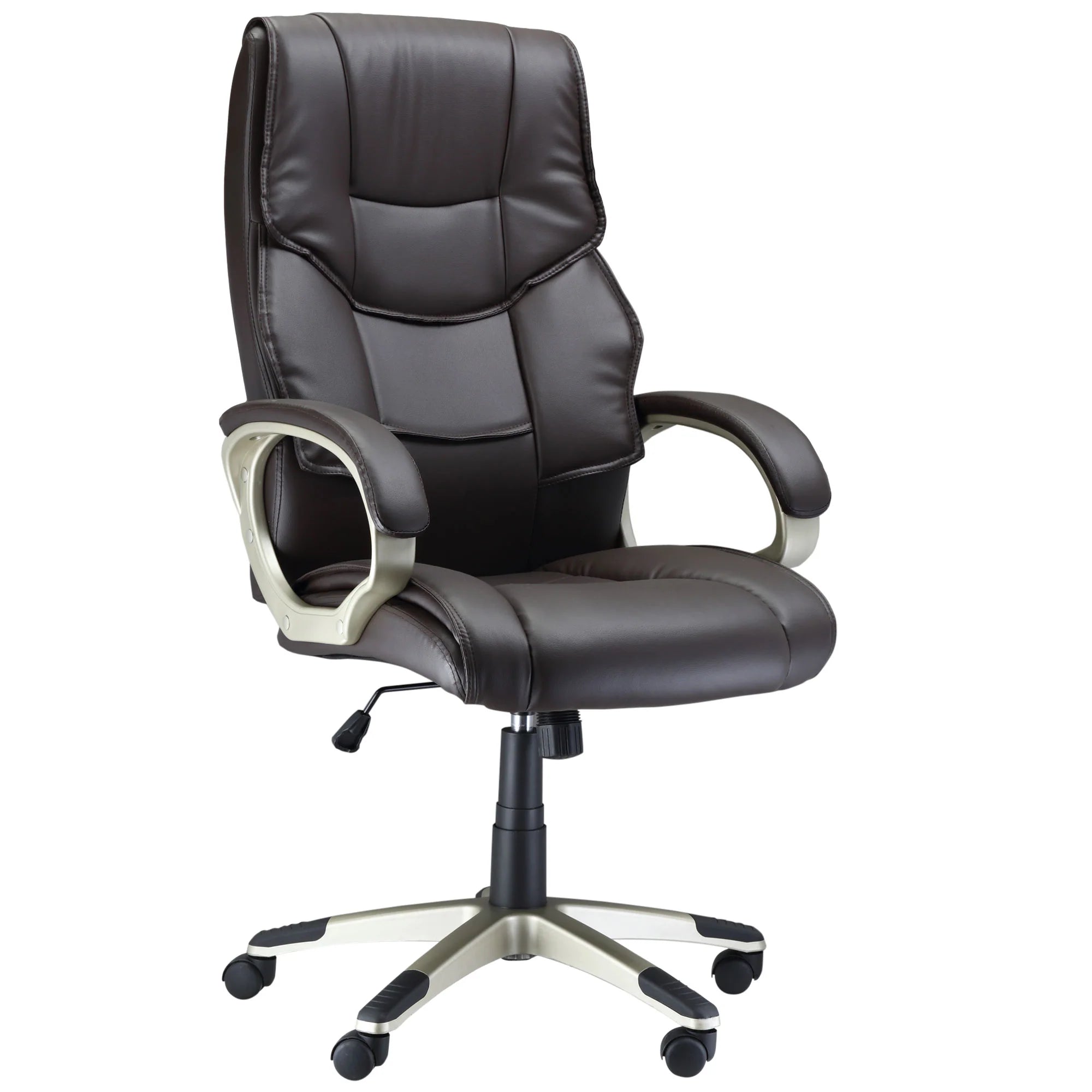 Silla de Oficina con Respaldo Alto, Sillón Giratorio de Cuero Sintético con Altura Ajustable, Marrón