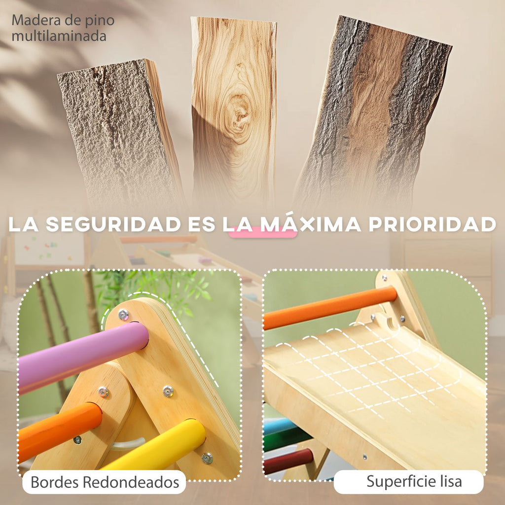 Triángulo De Escalada De Madera 3 En 1 Con Rampa Multicolor Aiyaplay