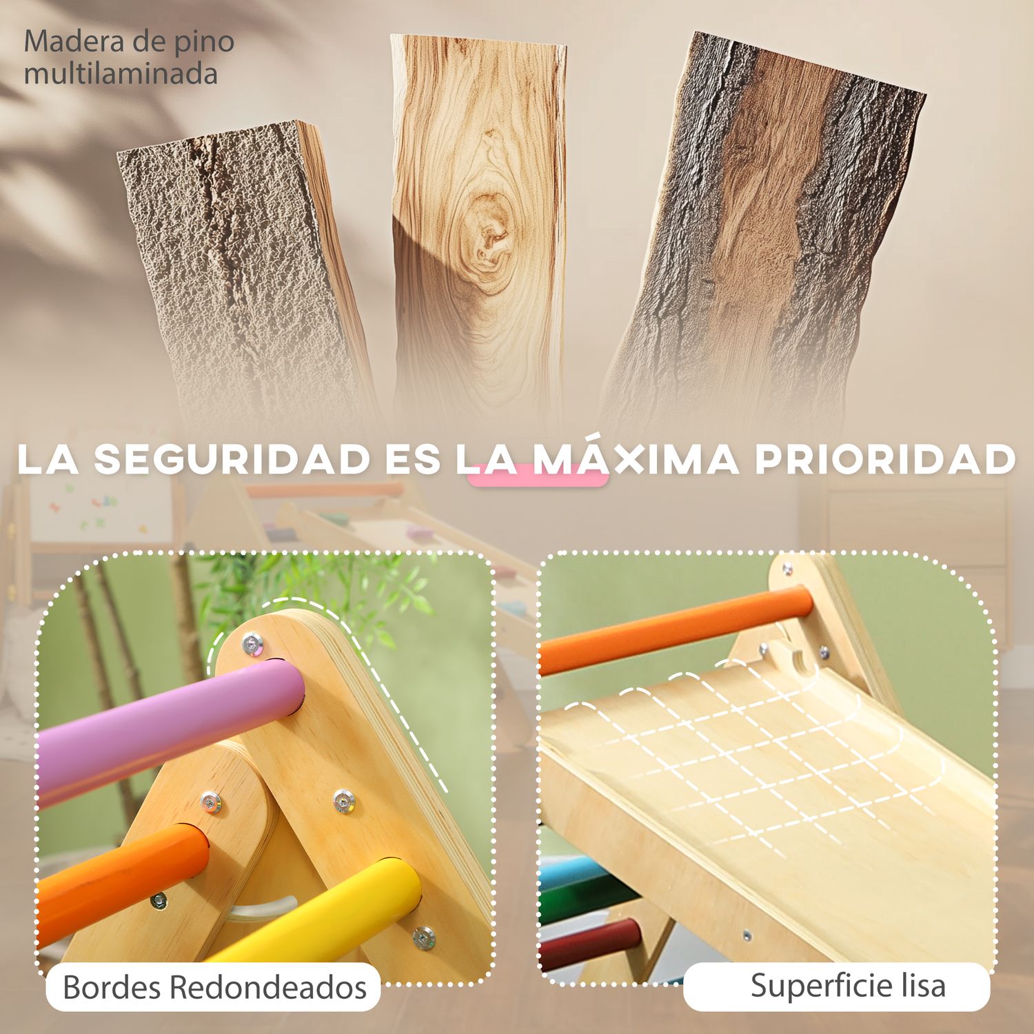 Triángulo De Escalada De Madera 3 En 1 Con Rampa Multicolor Aiyaplay