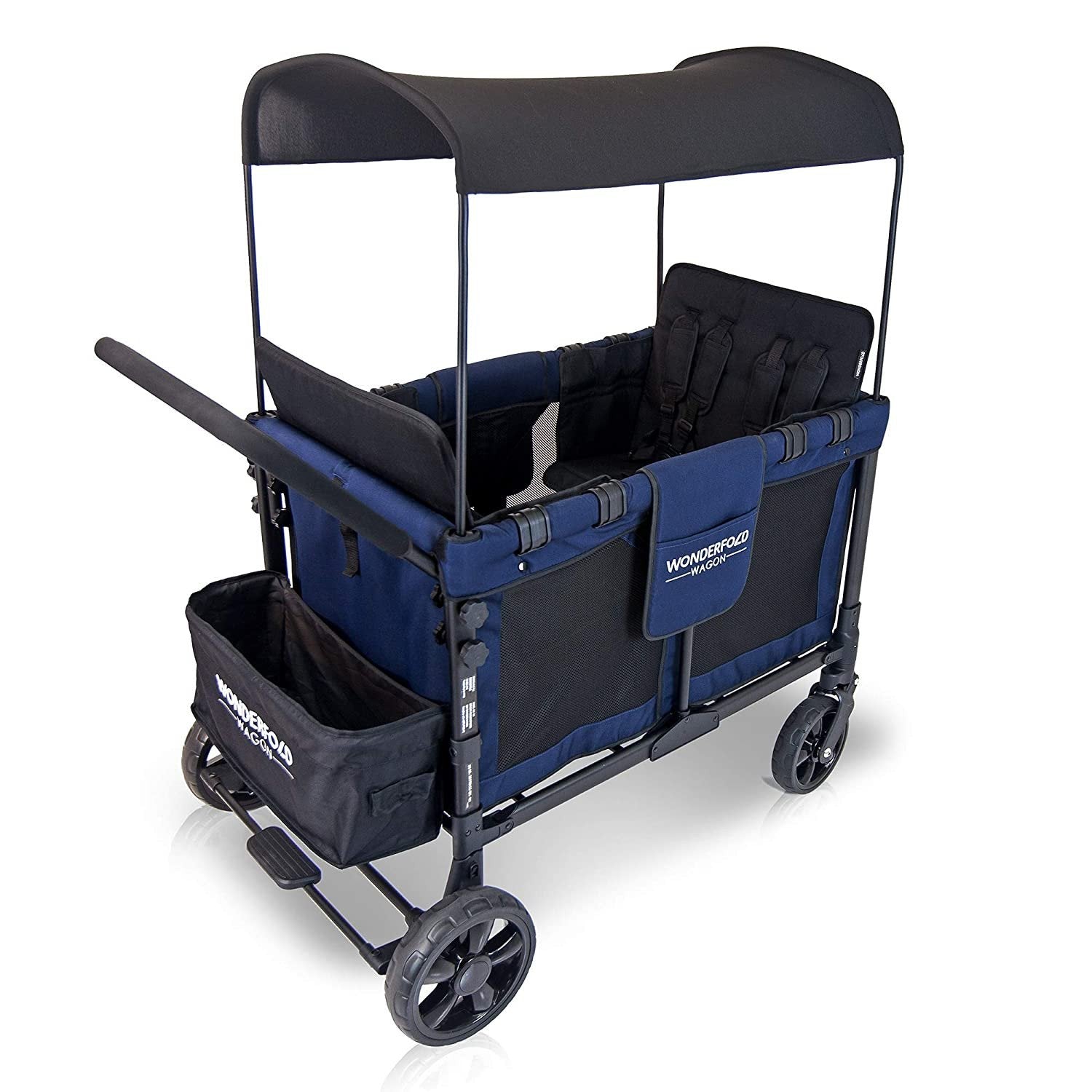 2025 Carro Multifuncional para Bebé, Cochecito Plegable para Cuatro Pasajeros con Capota Reversible y Removible, y Sillas para hasta 4 Niños Pequeños, Color Azul Marino