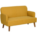 Sofá de 2 plazas en terciopelo, acolchado grueso de 21 cm y patas de madera, color amarillo