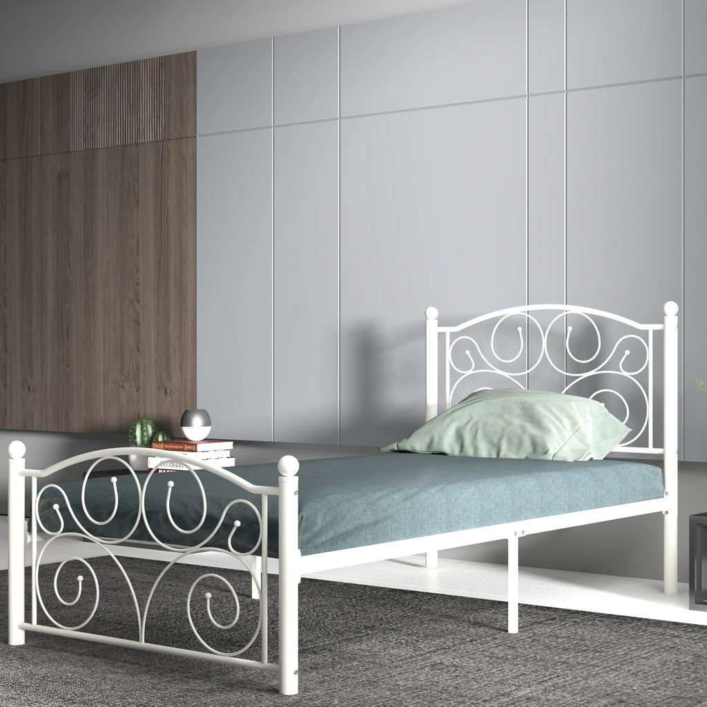 Estructura de cama moderna de metal blanca, tamaño Twin – Embellece tu habitación