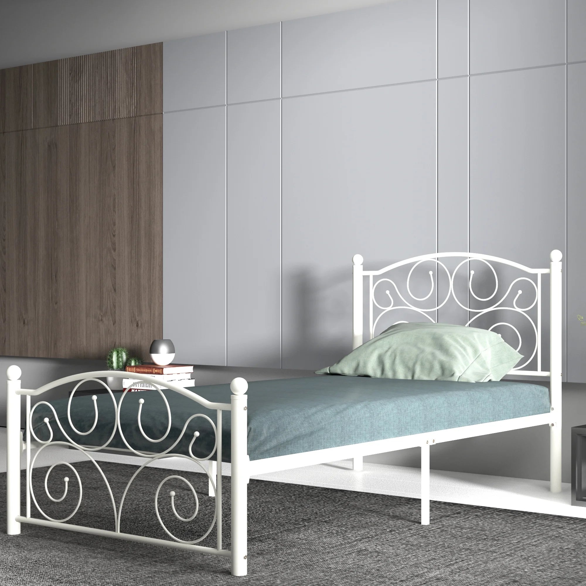 Estructura de cama moderna de metal blanca, tamaño Twin – Embellece tu habitación