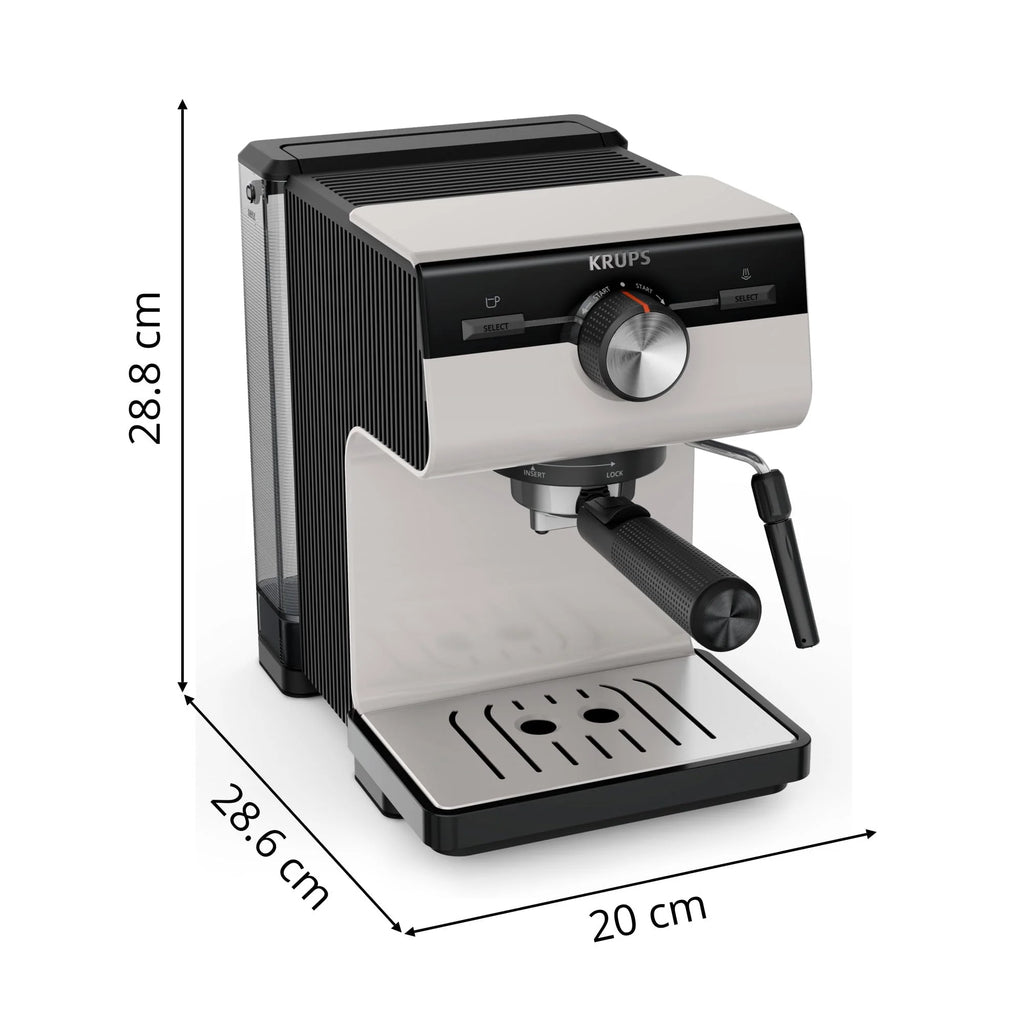 Krups Virtuoso Essential - Cafetera espresso 15 bar, acero inox negro, diseño compacto y elegante, parada automática, espresso y cappuccino, Thermoblock, boquilla de vapor, incluye cuchara, XP4418