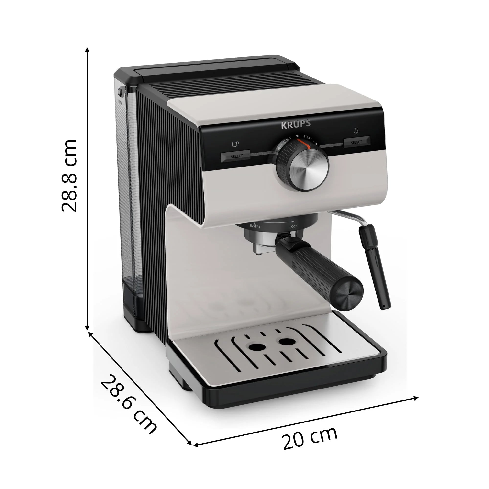Krups Virtuoso Essential - Cafetera espresso 15 bar, acero inox negro, diseño compacto y elegante, parada automática, espresso y cappuccino, Thermoblock, boquilla de vapor, incluye cuchara, XP4418