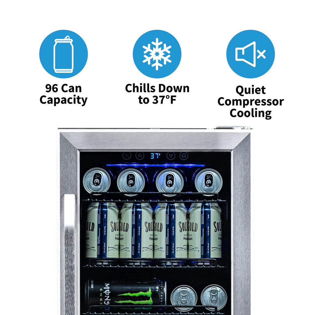 2025 Newair® Refrigerador de Bebidas Empotrable de Acero Inoxidable - 96 Latas - 15”