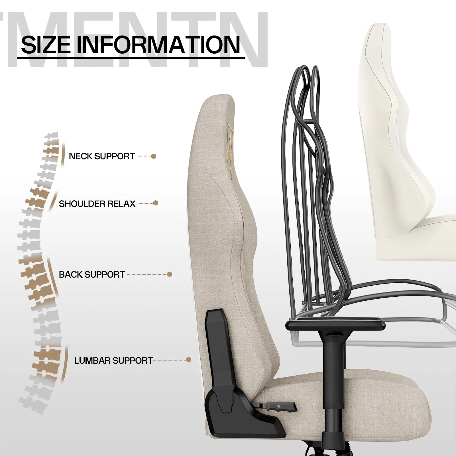 2025 Silla ergonómica para juegos Bigzzia con respaldo alto, reposabrazos 3D, altura ajustable y giro de 360°, color beige