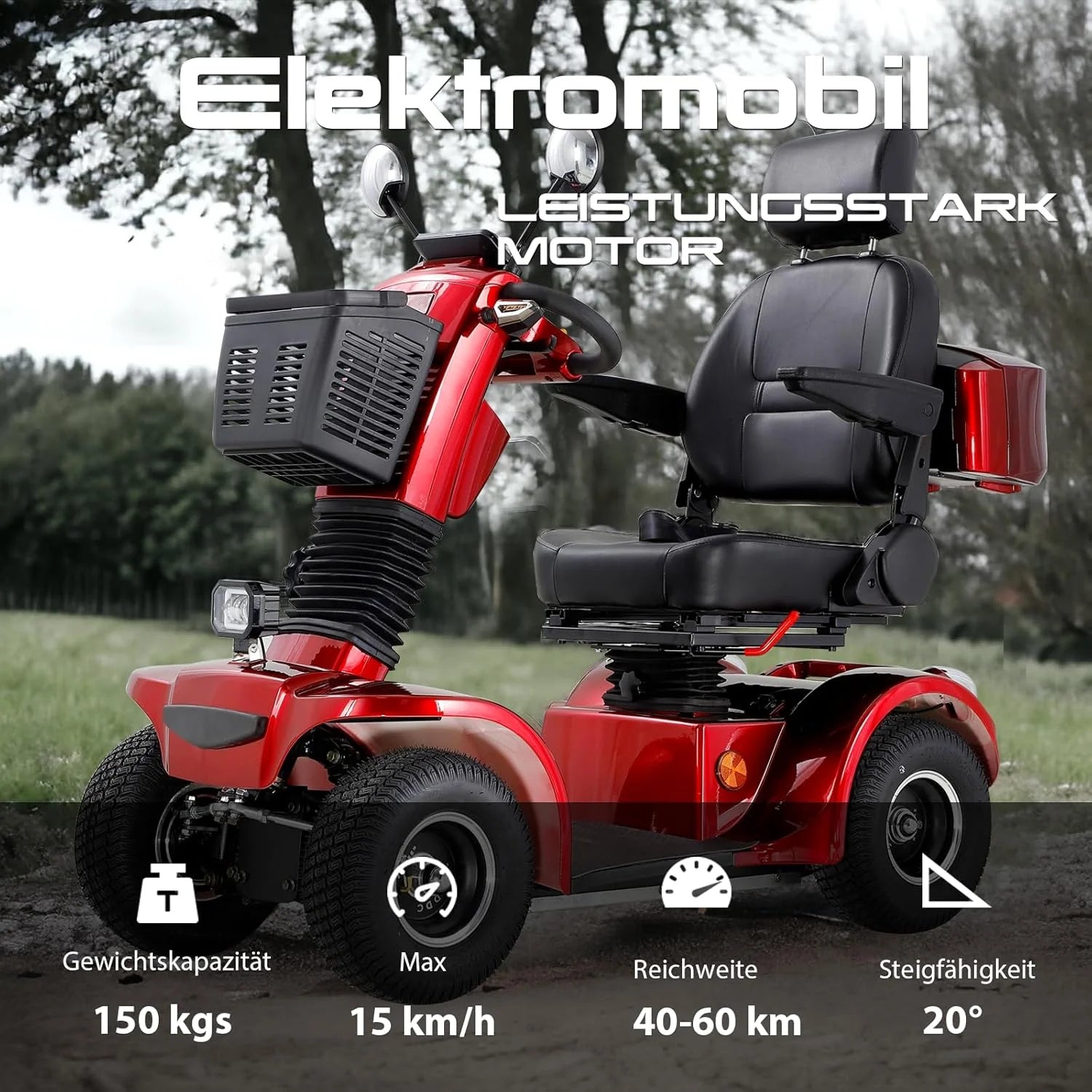 2025 Scooter de movilidad ZVGREEN de 4 ruedas – modelo para personas mayores con asiento tipo capitán – hasta 15 km/h – gran espacio de almacenamiento – asiento giratorio – freno electromagnético