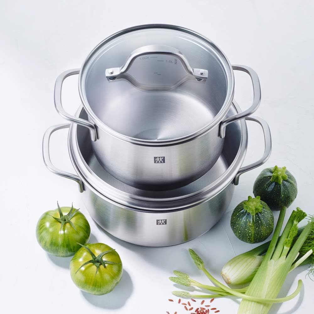 ZWILLING Juego de ollas Flow, 4 tapas, aptas para inducción, acero inoxidable, 5-teilig