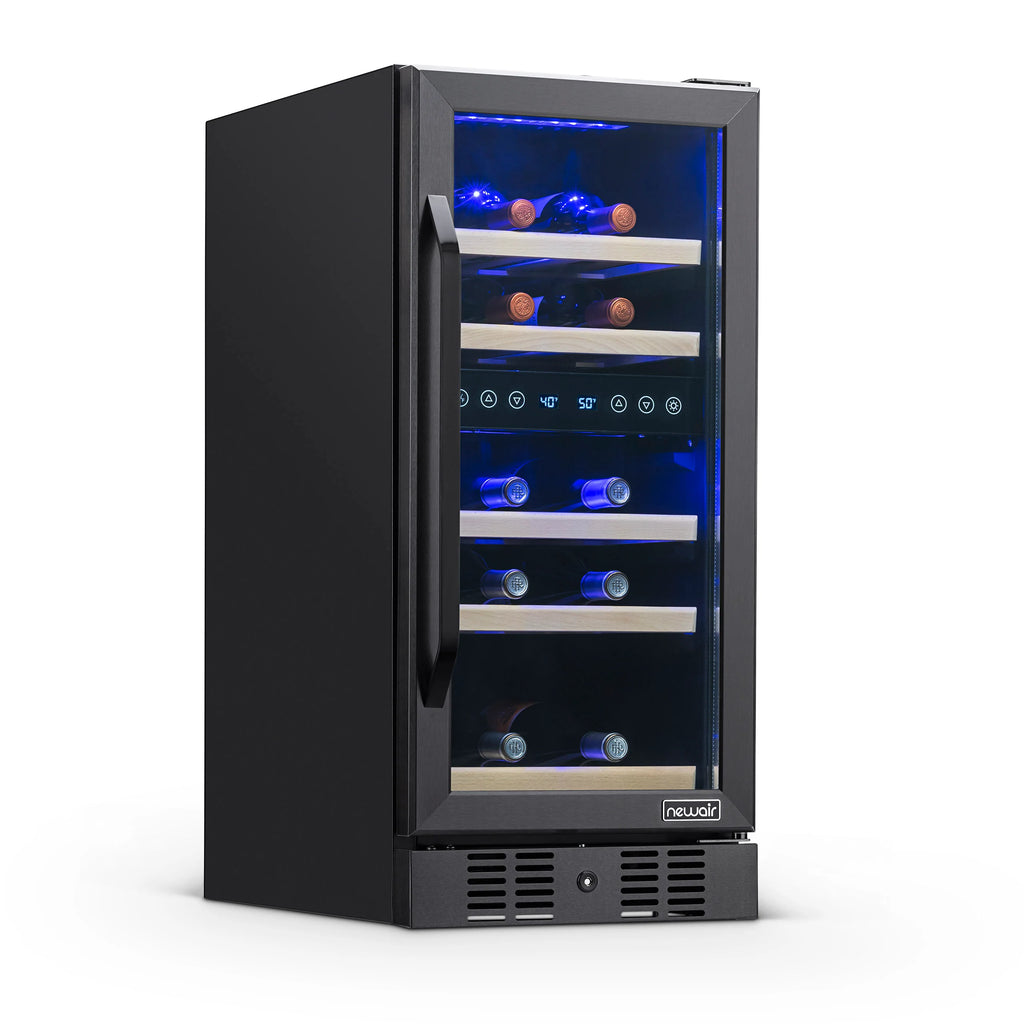 2025 Newair® Refrigerador de Vinos Empotrable Negro – 29 Botellas – 14,8" Doble Zona
