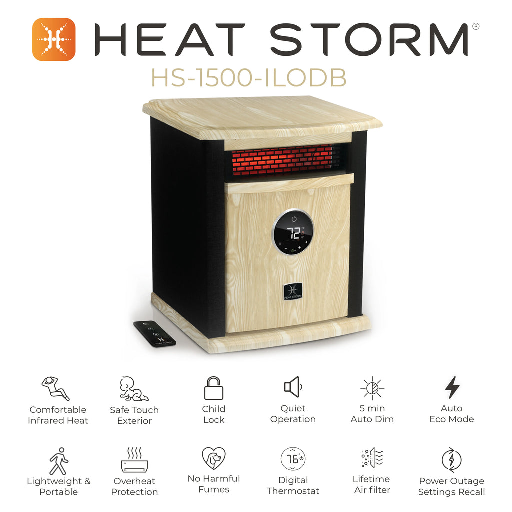 Calefacción infrarroja Heat Storm Logan Deluxe 1500 W, de uso doméstico, negra, modelo HS-1500-ILOD-B – Nuevo y sin usar.