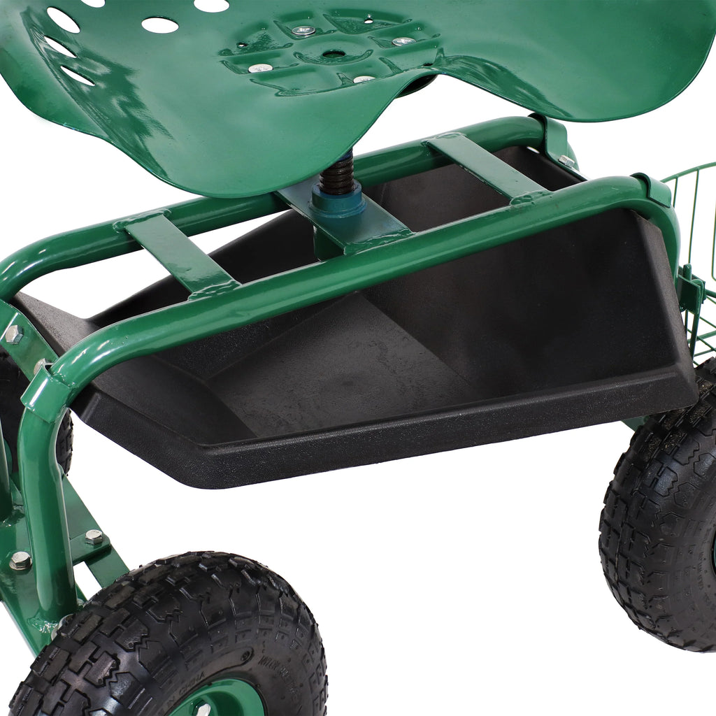 2025 Carrito de Jardín Rodante Sunnydaze con Asiento Giratorio, Manillar y Cesta