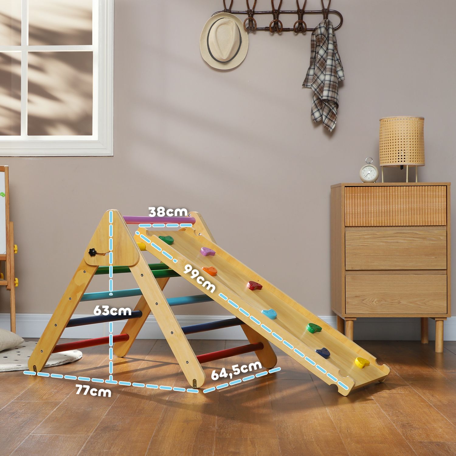 Triángulo De Escalada De Madera 3 En 1 Con Rampa Multicolor Aiyaplay
