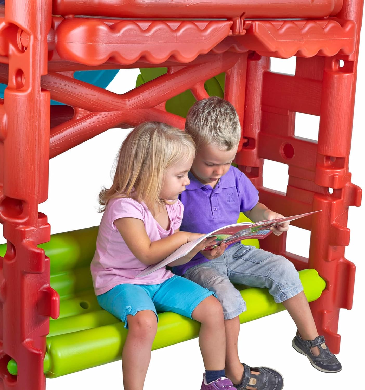 FEBER - Wood House, Centro de Actividades en el Bosque con Tobogán y Mesa Convertible en Arenero, Colores Luminosos y Resistentes a la Luz, Fácil Montaje, Niños de 3 a 8 años, Famosa (800009590)