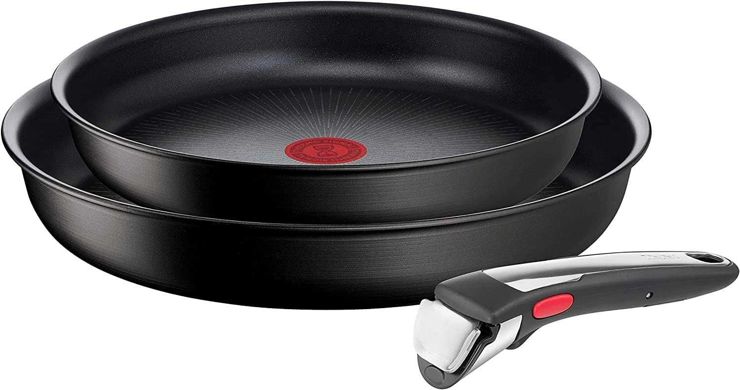 Tefal Ingenio Unlimited On - Juego de 3 Cazos 16/18/20 cm + Mango extraíble | Apto inducción, antiadherentes, revestimiento titanio, Thermo-signal, sin PFOA, apto lavavajillas y horno