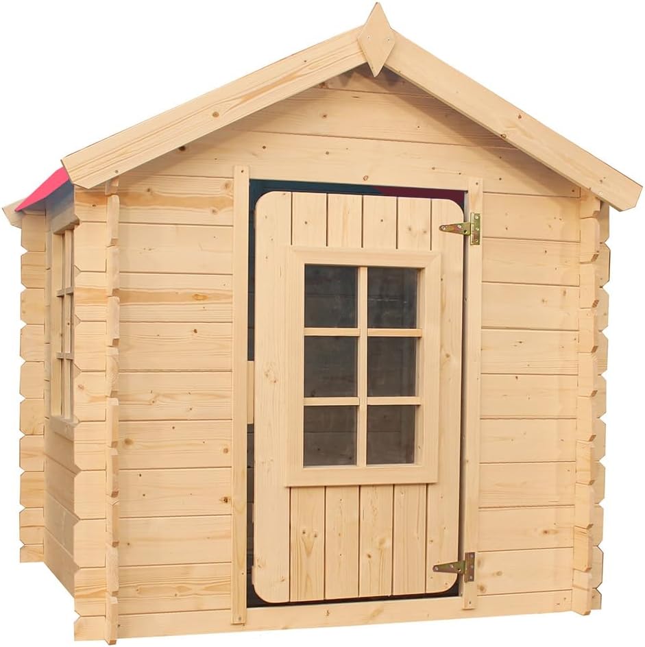 TIMBELA M570Z-1 Casa de Madera para Niños, Casita Infantil Exterior 111x113xA121 cm, Casitas Infantiles Jardin, Casa Juguete Niños, Caseta Infantil (Tetto-Colore Verde)