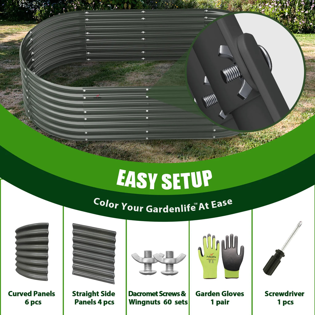 2025 TRAMULL Jardinera elevada en acero galvanizado, 244 x 122 x 60 cm, ovalada, modular, para exterior (Gris cuarzo)