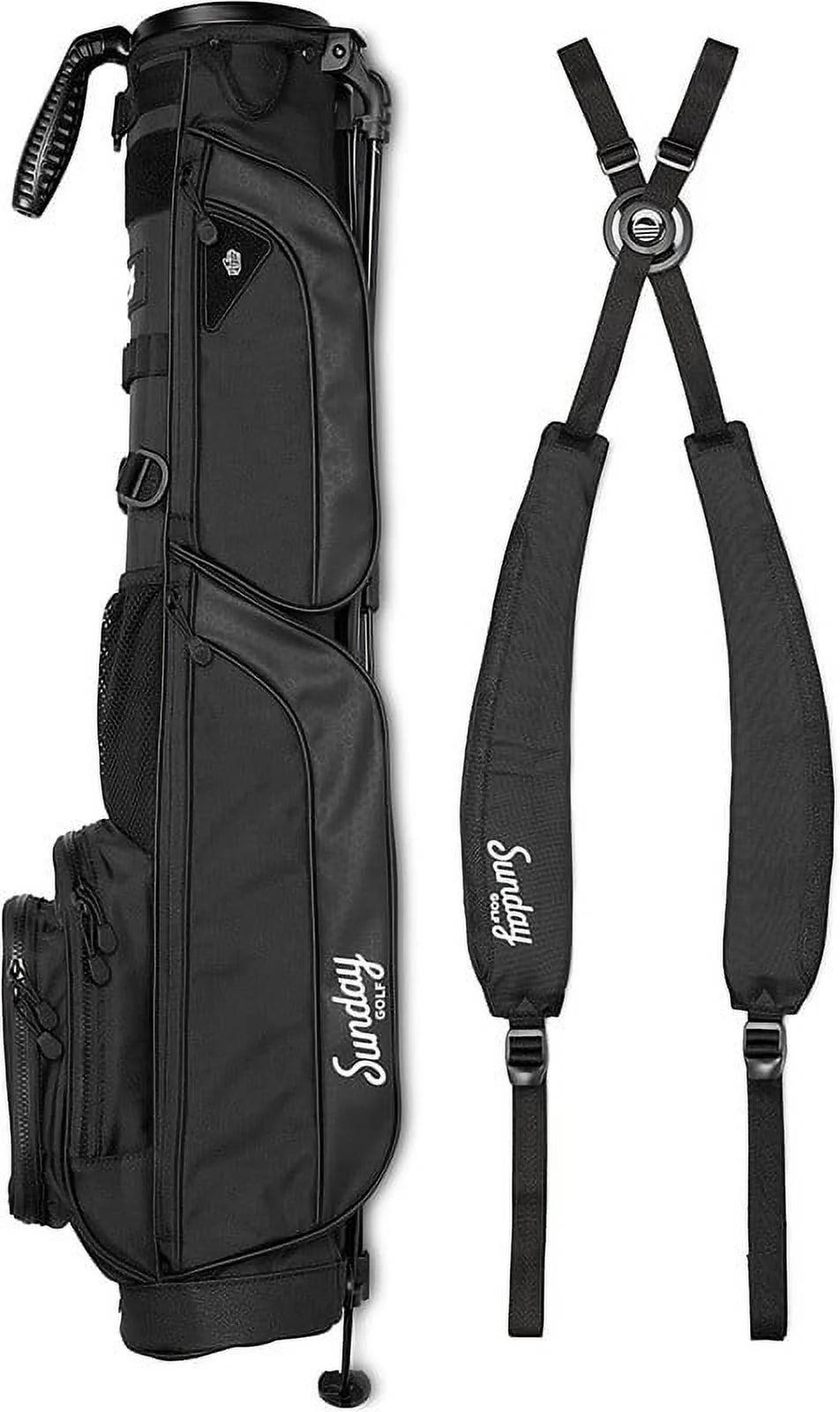 Bolsa de golf Sunday Golf Loma XL - Ligera, con bandolera y función de soporte - Fácil de transportar para pitch & putt - Bolsa con soporte para práctica, campo par 3 y ejecutivo, 1,5 kg (Negro mate)