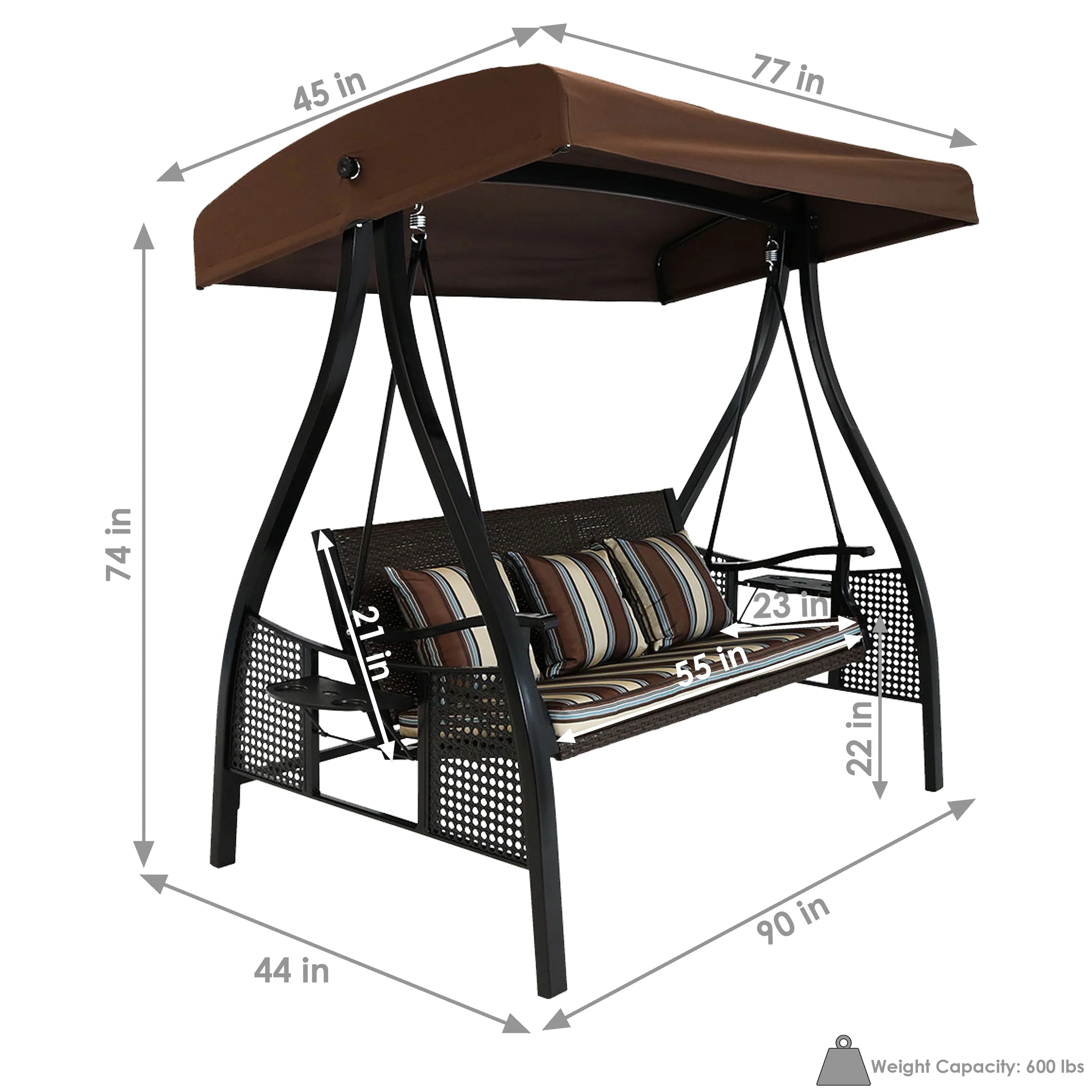 2025 Columpio de Jardín Sunnydaze Deluxe para 3 Personas con Toldo y Mesas Laterales